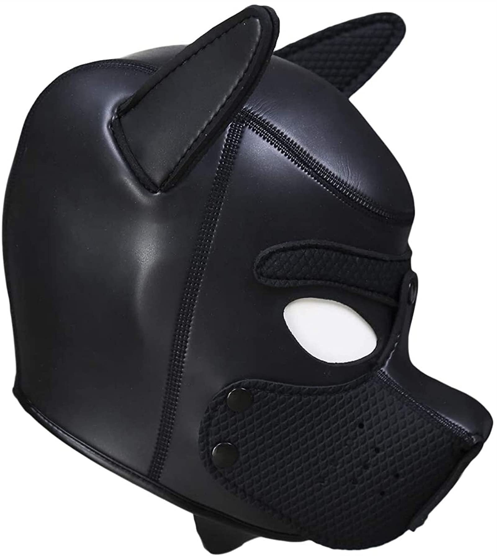 Soft Latex Dog Mask with Ears & Removable Mouth - Realistic Puppy Play Mask for Halloween Costume, Cosplay, Pet Role Play & Furry Parties (Black)