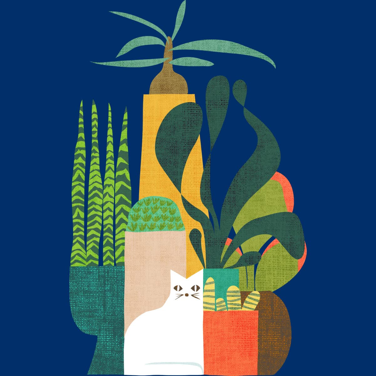 Design By Humans Men's Cat and Plants Graphic T-Shirt - Soft Cotton Tee for Casual Wear - Perfect for Cat Lovers, Nature Enthusiasts, and Everyday Outfits