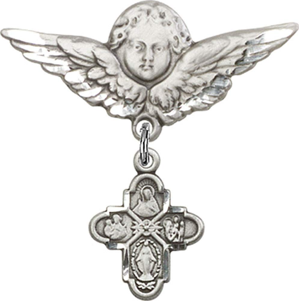 Sterling Silver Baby Badge with 4-Way Charm & Angel Wing Pin - Handmade in USA | Elegant Christening Gift, Baby Shower Present & Keepsake Jewelry for Newborns