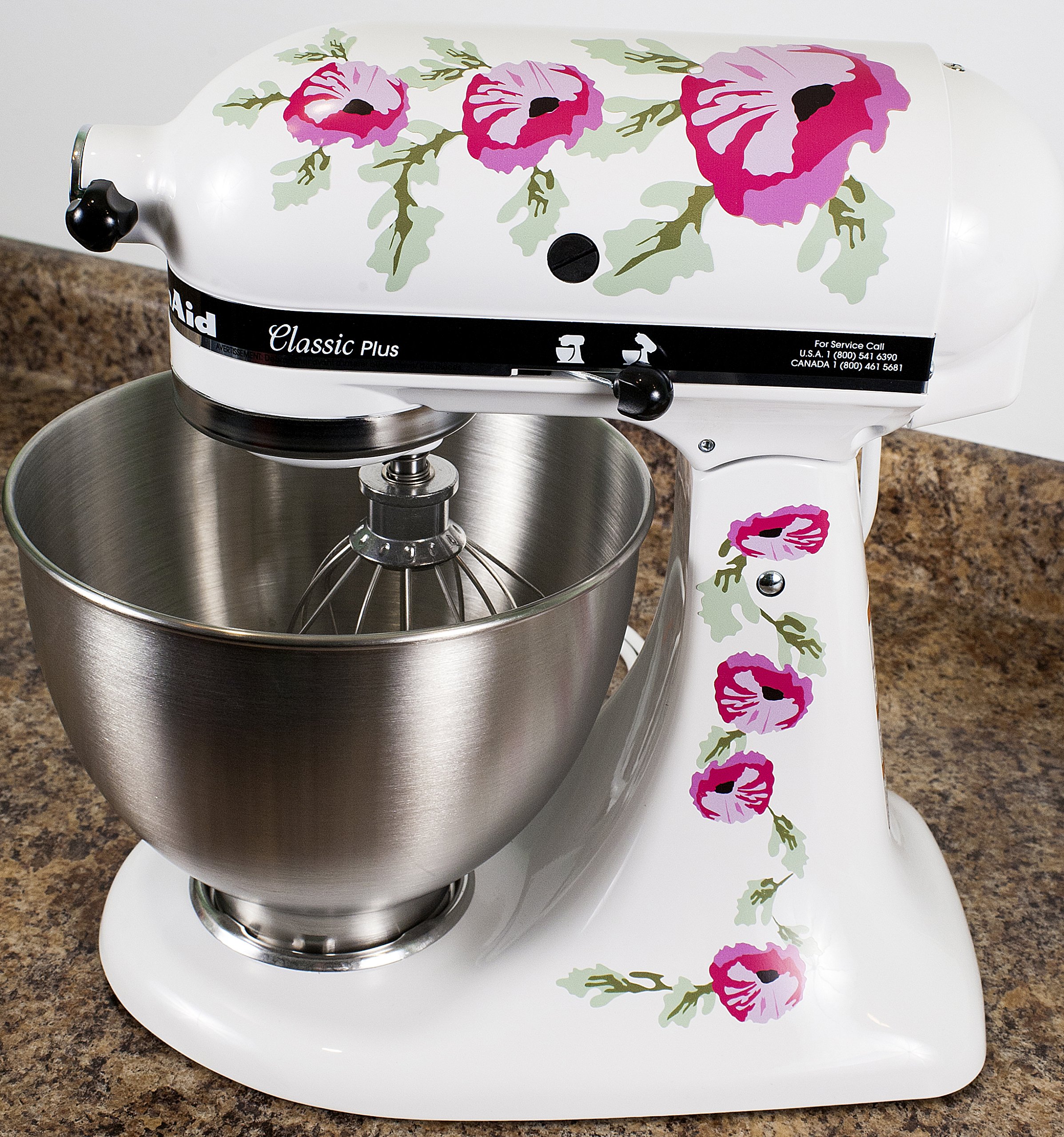 Pink Poppy Flowers Waterproof Vinyl Decals - Floral Stickers for KitchenAid Mixers, Blenders & Appliances - Perfect for Home Baking & Kitchen Decor