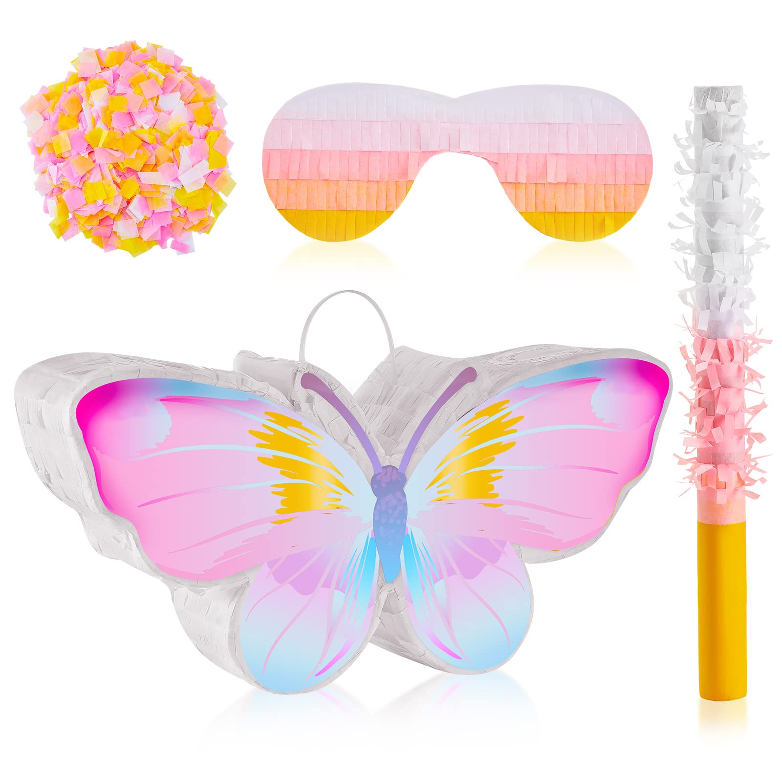 Butterfly Piñata Decorations with Stick, Blindfold & Confetti - Birthday Party Supplies for Fairy Woodland Theme, Photo Prop & Anniversary Decor - Perfect for Kids' Parties, Baby Showers & Gender Reveals