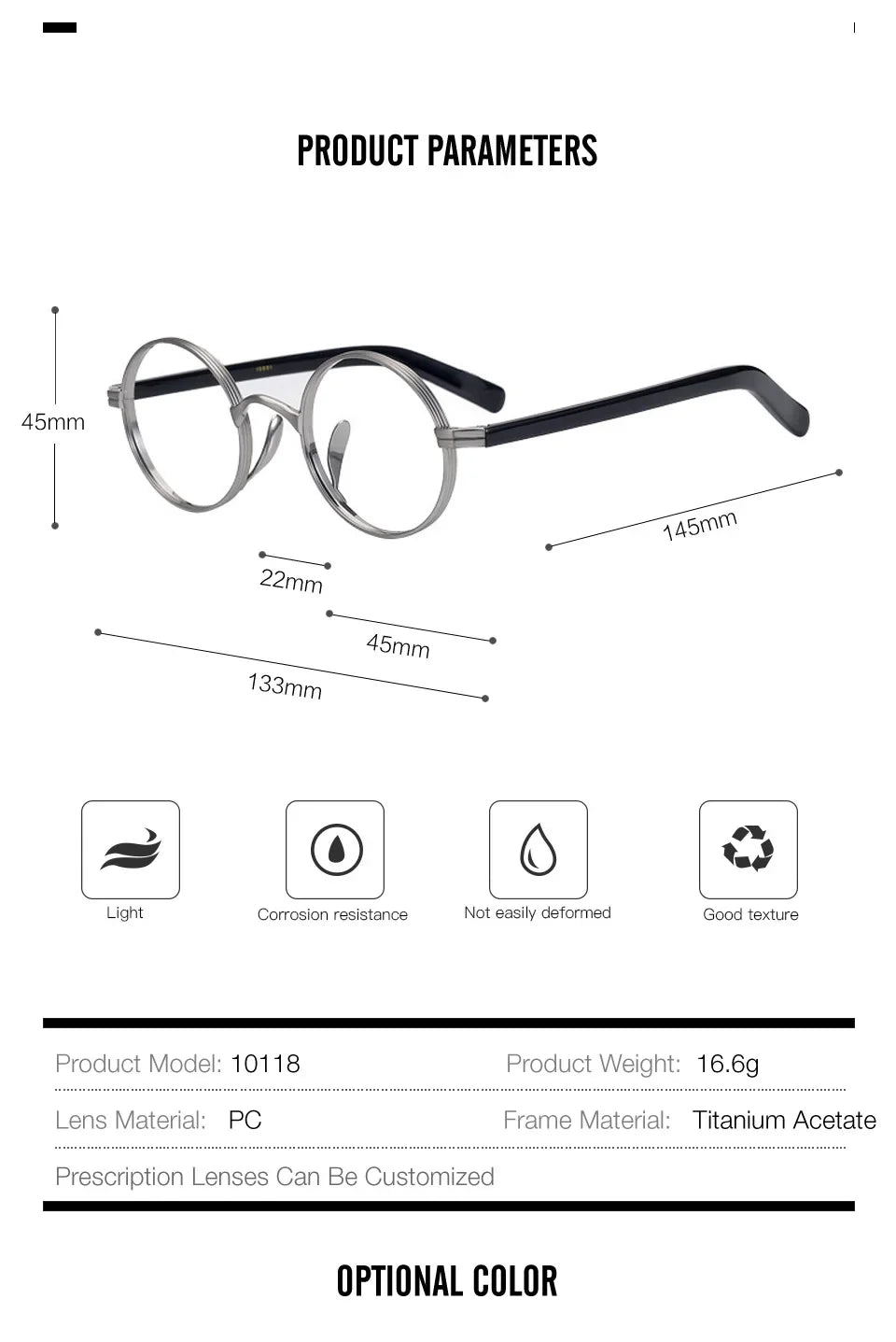 Aror Women's Full Rim Round Titanium Acetate Eyeglasses Frame - Lightweight & Durable Glasses for Reading, Computer Work & Fashion (Style 241118) | Perfect for Office, Daily Wear & Gift Giving
