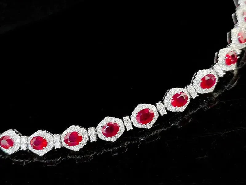 18K White Gold Bracelet with Real Natural Ruby & Shiny Diamonds - Elegant Luxury Jewelry for Women - Perfect for Senior Banquets, Weddings & Special Occasions