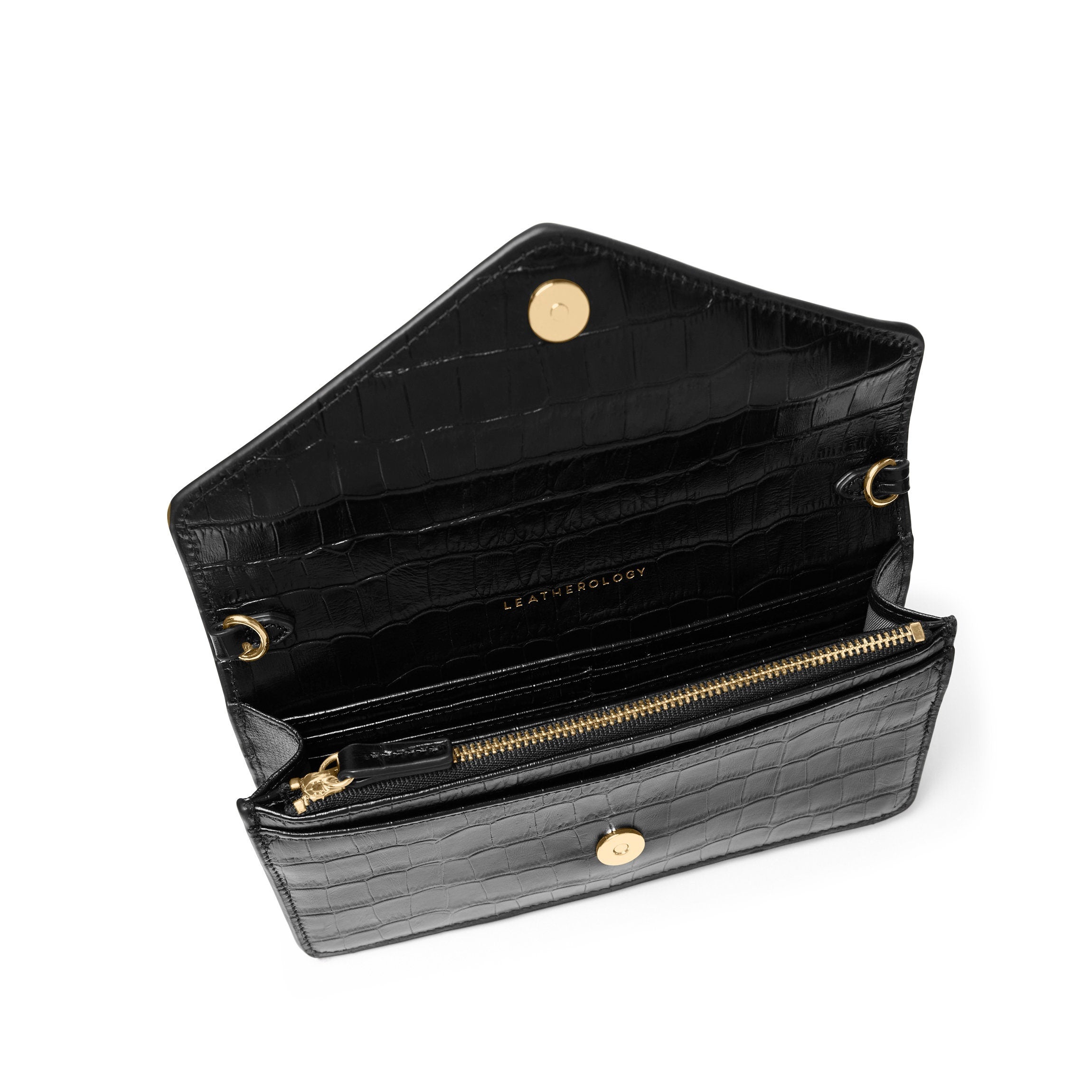 Small Willow Wallet on Chain - Black Crocodile Embossed Leather Crossbody Bag for Women | Perfect for Everyday Use, Travel & Night Out