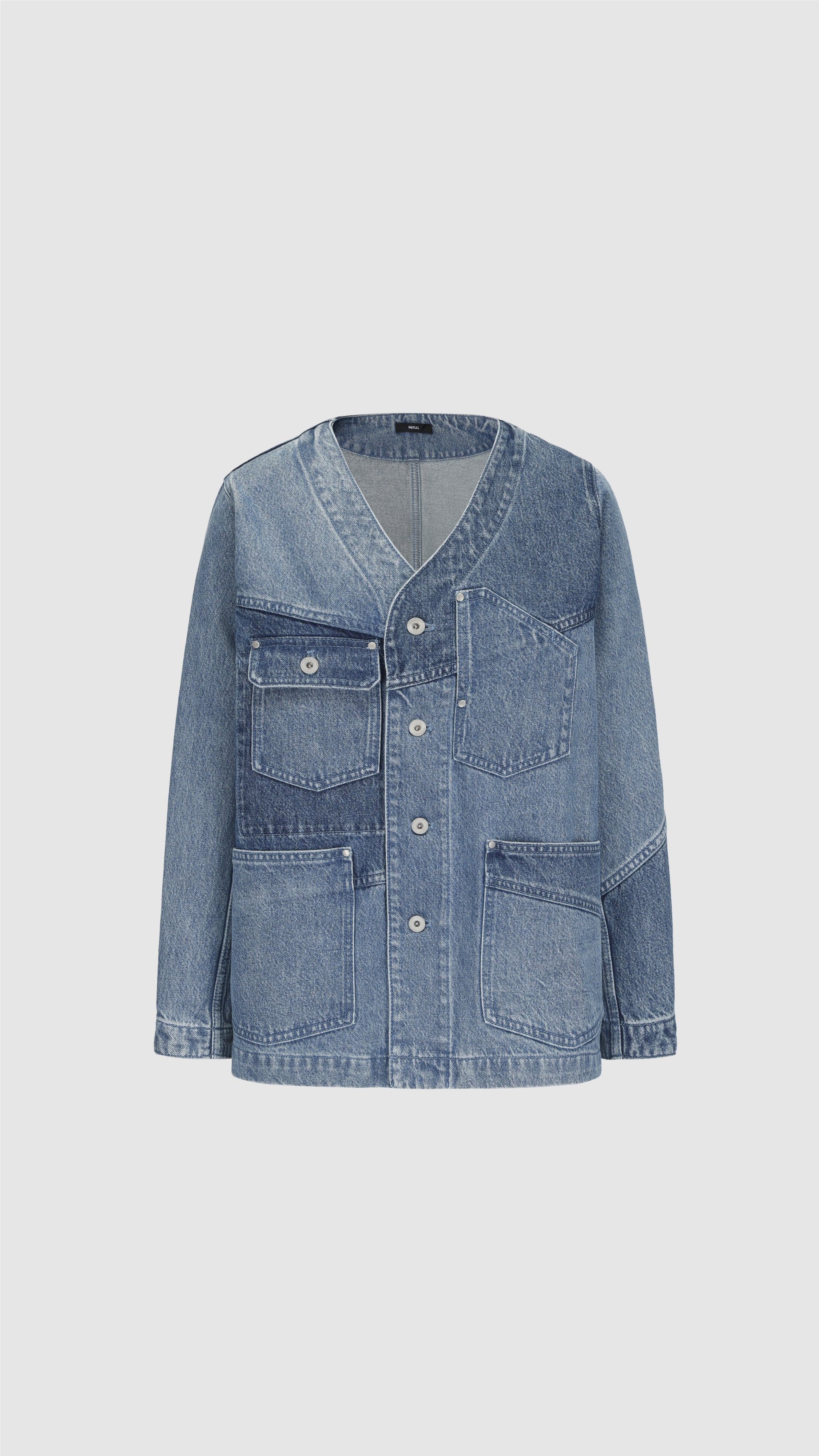 Vintage Rebuilt Collarless Denim Jacket for Women & Men - Distressed Denim Trucker Jacket with Raw Hem - Perfect for Streetwear, Layering & Casual Outfits