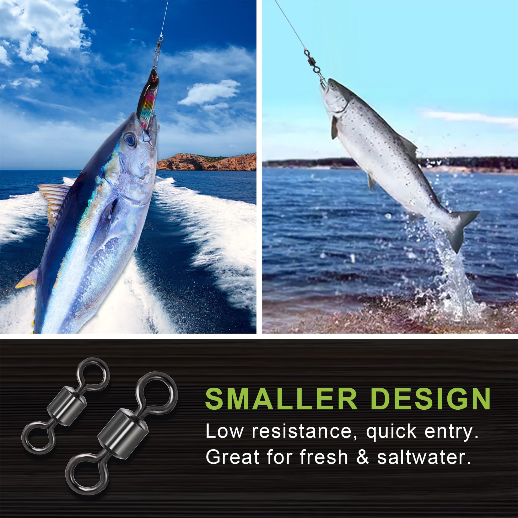 High Strength Rolling Barrel Fishing Swivels - Black Nickel Saltwater & Freshwater Fishing Tackle (20Lb to 350Lb) - Perfect for Deep Sea, Lake, and River Fishing Adventures