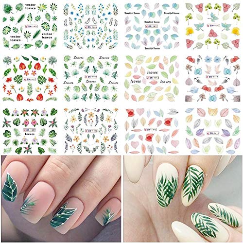12 Designs Nail Sticker Manicure Set - Maple Leaf & Geometric Nail Art Water Transfer Decals, Floral Leaf Sliders for DIY Nail Decoration (37 Pieces) | Perfect for Home Manicures, Parties & Gift Giving