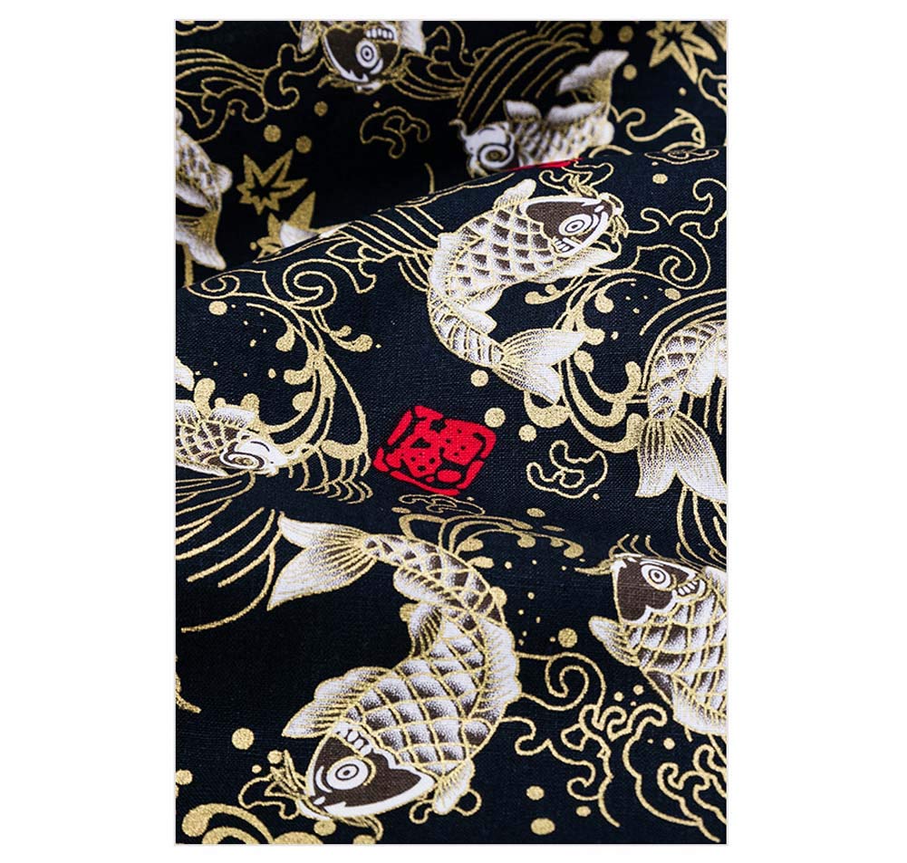 Premium Navy Blue Japanese Style Bronzing Fabric - DIY Handmade Cloth for Apparel, Costumes & Home Decor | Perfect for Kimonos, Koi Fish Designs & Asian-Themed Crafts