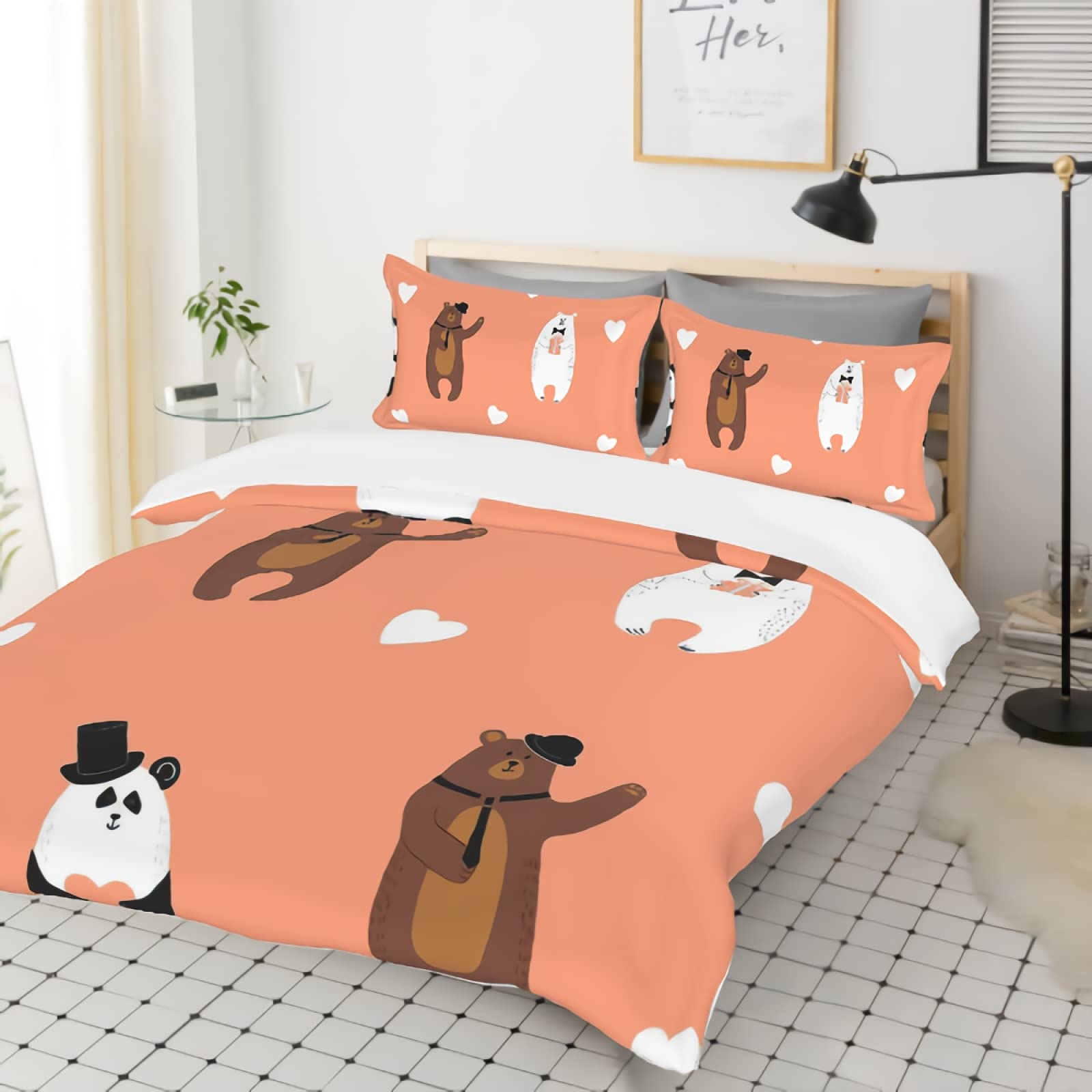 GREDBH Cute Cartoon Bear Bedding Set for Kids & Teens - Twin Size Duvet Cover with 2 Pillowcases - Soft Animal Print Decor for Boys' Bedroom - Perfect for Nursery, Children's Room & Sleepovers