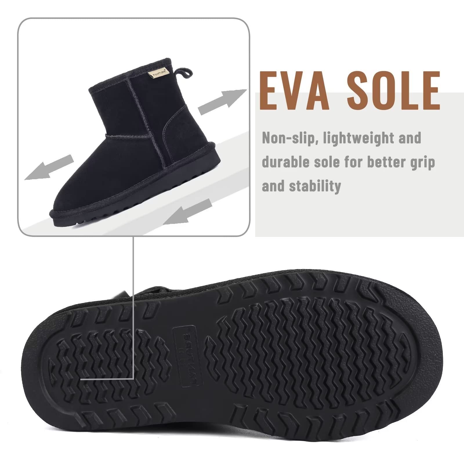 FANTURE Kids Snow Boots for Boys & Girls - Warm Winter Boots with Cow Suede & Faux Fur Lining | Durable Waterproof Shoes for Little & Big Kids | Perfect for Snow Play, Sledding & Cold Weather Activities