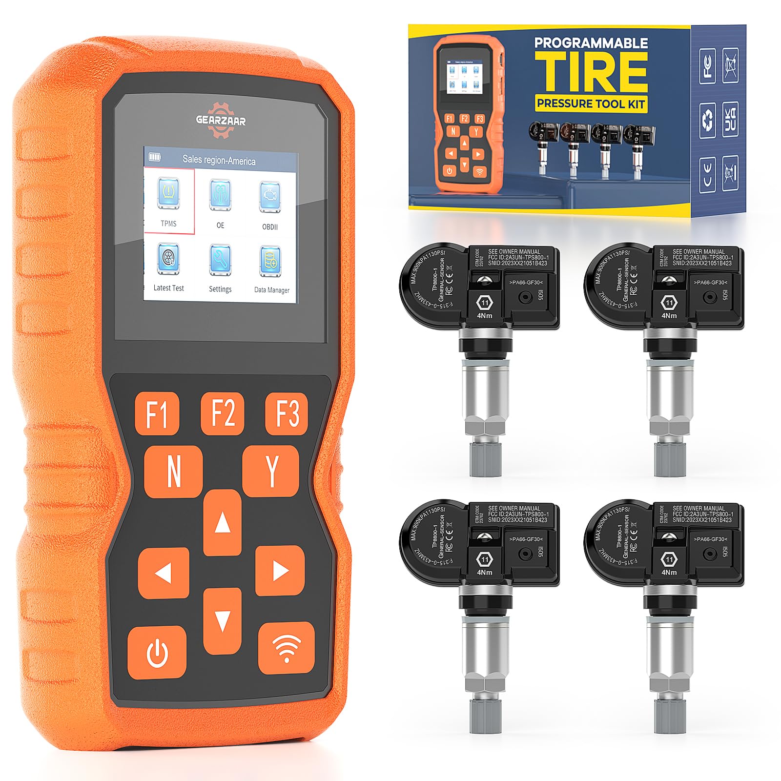 XTP-SP820 TPMS Programming Tool - 315MHz & 433MHz Tire Pressure Monitor System Relearn Kit with 4 Programmable Metal Sensors | Original Sensor ID Cloning, Reset & Activation | Perfect for Auto Shops, Mechanics & DIY Car Maintenance