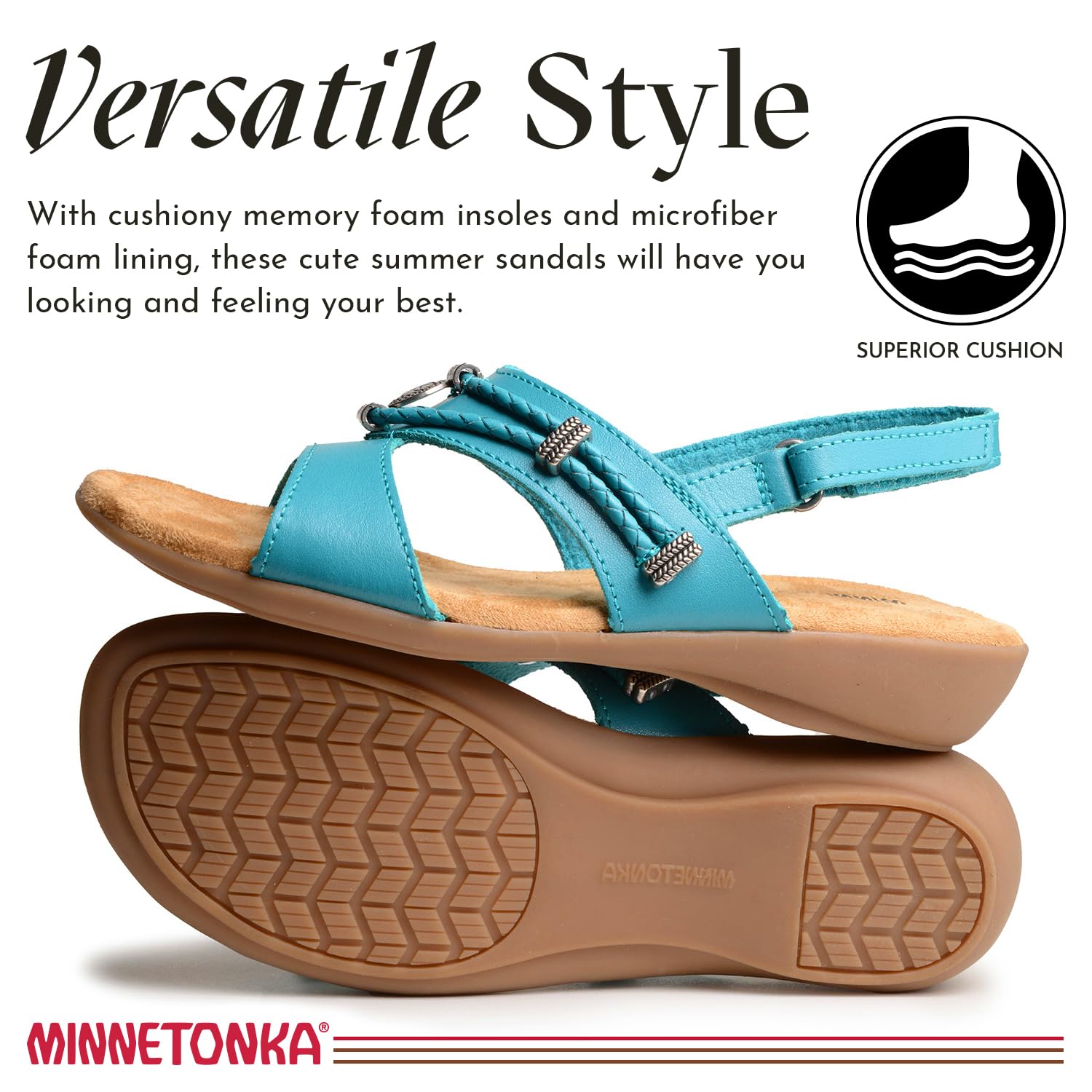 Minnetonka Women's Silvie Slingback Sandals - Comfortable Leather Summer Shoes for Casual Outings & Beach Vacations