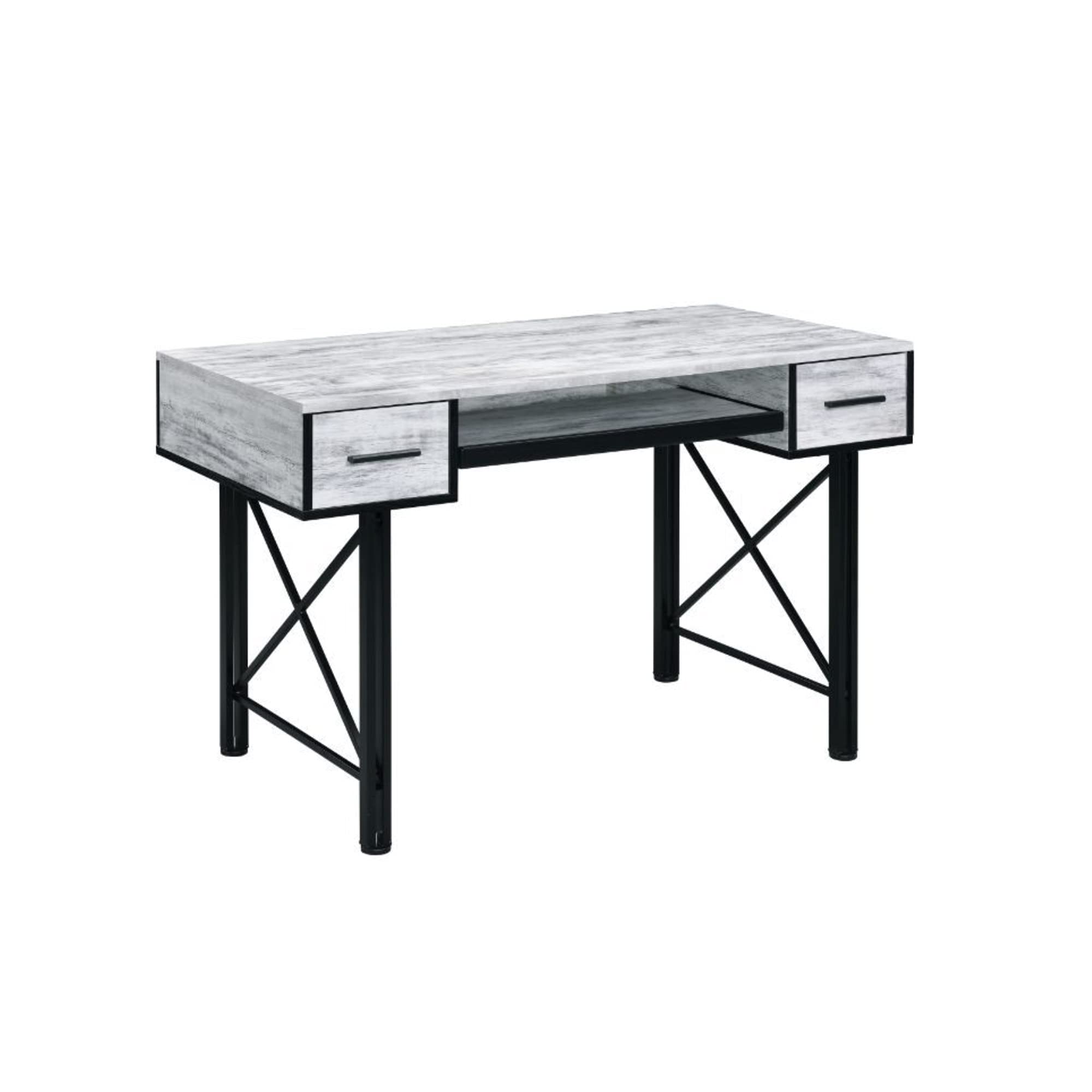 Acme Settea Wooden Computer Desk - Antique White & Black Finish - Home Office Workstation for Remote Work & Study