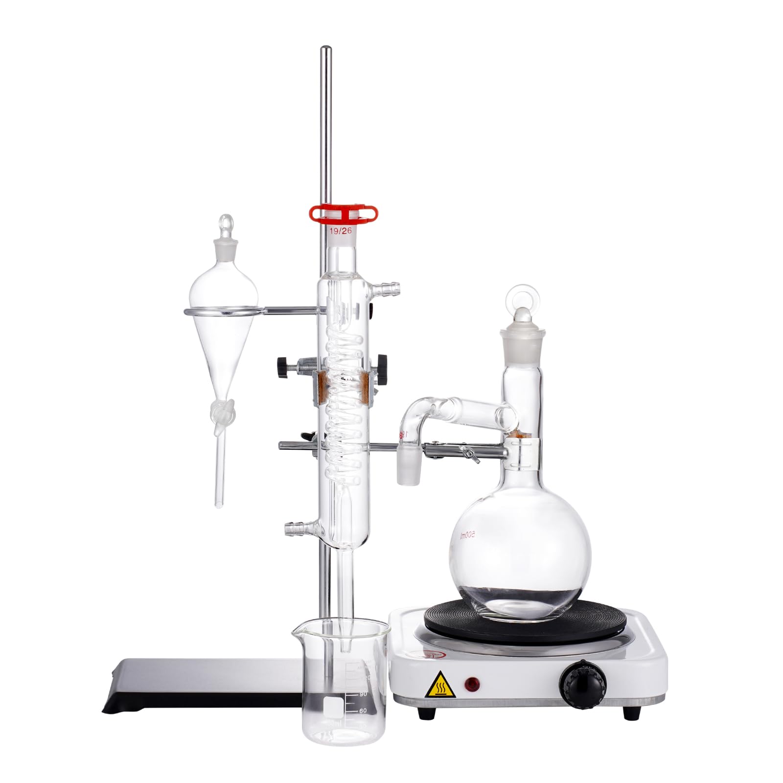 VEVOR 500ml Essential Oil Distillation Kit - 3.3 Boro Lab Glassware Set with 1000W Heating Plate & 24/40 Joint (33pcs) for Aromatherapy, Herbal Extracts & DIY Essential Oils at Home