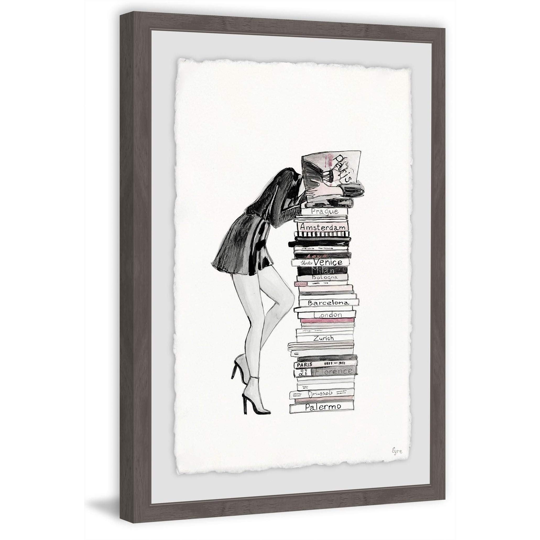 Handmade Stack of Books Framed Print 24x36 - Marmont Hill Wall Art for Living Room, Office & Library Decor
