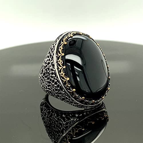 Handmade Onyx Stone Men's Ring - 925 Sterling Silver Ottoman Jewelry, Big Oval Black Onyx Ring for Men, Unique Gift for Him - Perfect for Weddings, Anniversaries & Special Occasions