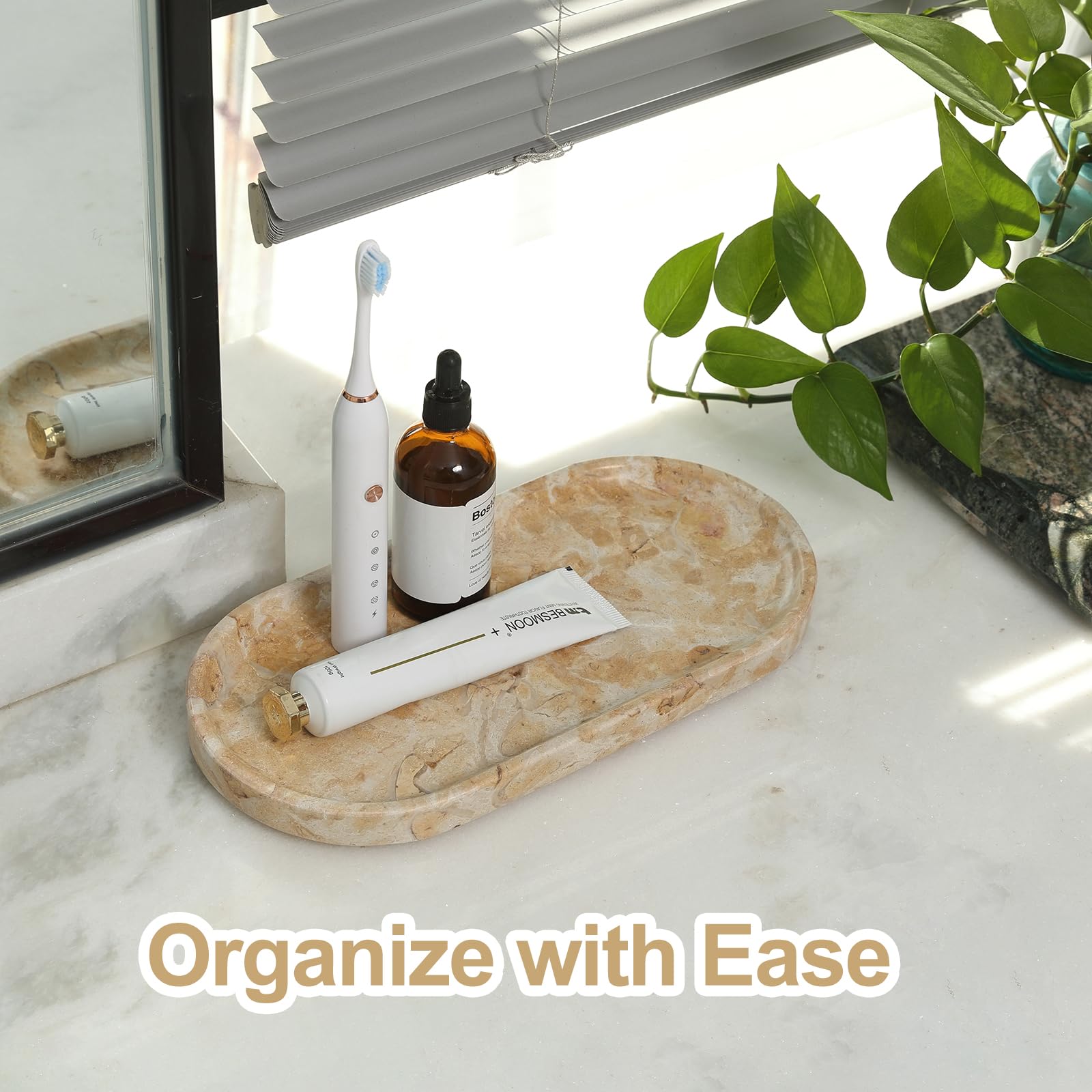 Koville 12x6 Inch Natural Egyptian Marble Vanity Tray - Decorative Countertop Organizer for Perfume, Jewelry & Candles | Elegant Bathroom & Bedroom Decor Accessory