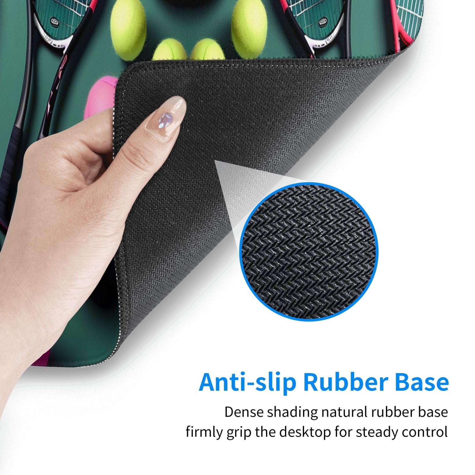 Berbo Funny Tennis Racquets & Balls Large Rubber Keyboard Mat - Professional Gaming Mouse Pad, Waterproof Desk Mat for PC/Laptop - Perfect for Office, Gaming & Home Workspace
