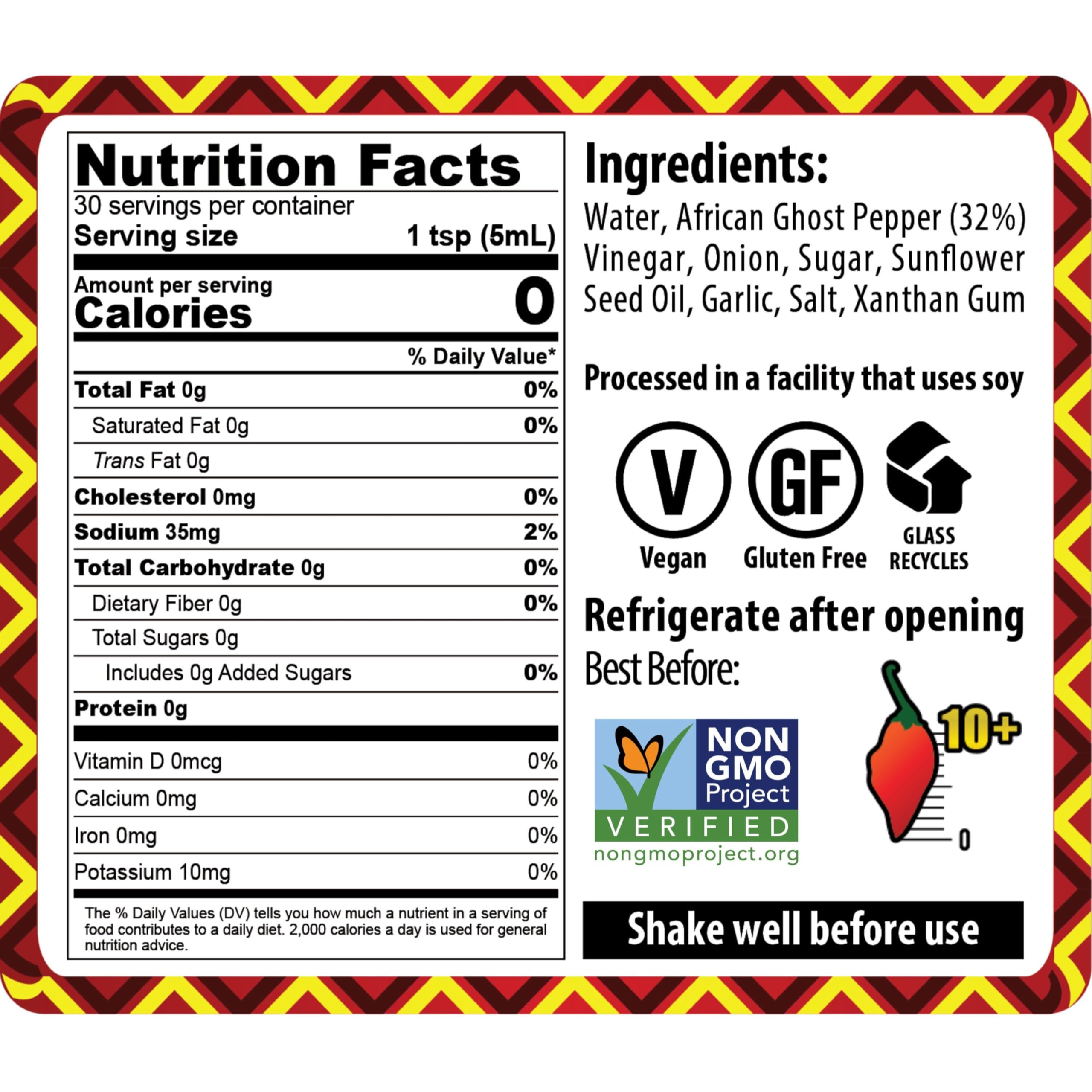 African Ghost Pepper Hot Sauce by African Dream Foods - Extremely Spicy Vegan & Non-GMO Sauce (5-Pack, 5 fl oz Glass Bottles) - Perfect for Wings, Tacos, Burgers & Spicy Food Lovers