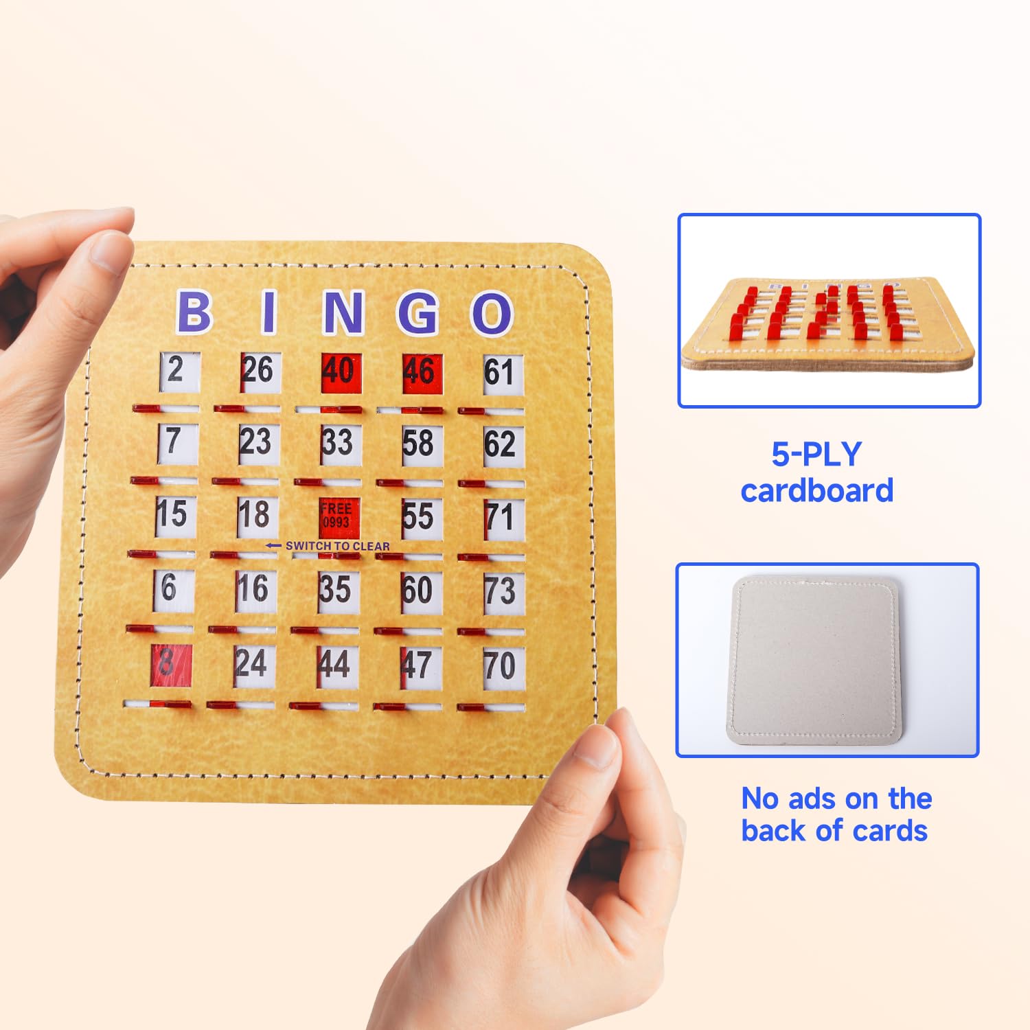 GSE 5-Ply Stitched Bingo Cards with Sliding Windows - 100-Pack Large Print Easy-Read Bingo Game Cards for Adults & Seniors - Perfect for Bingo Nights, Family Game Nights, and Senior Center Activities