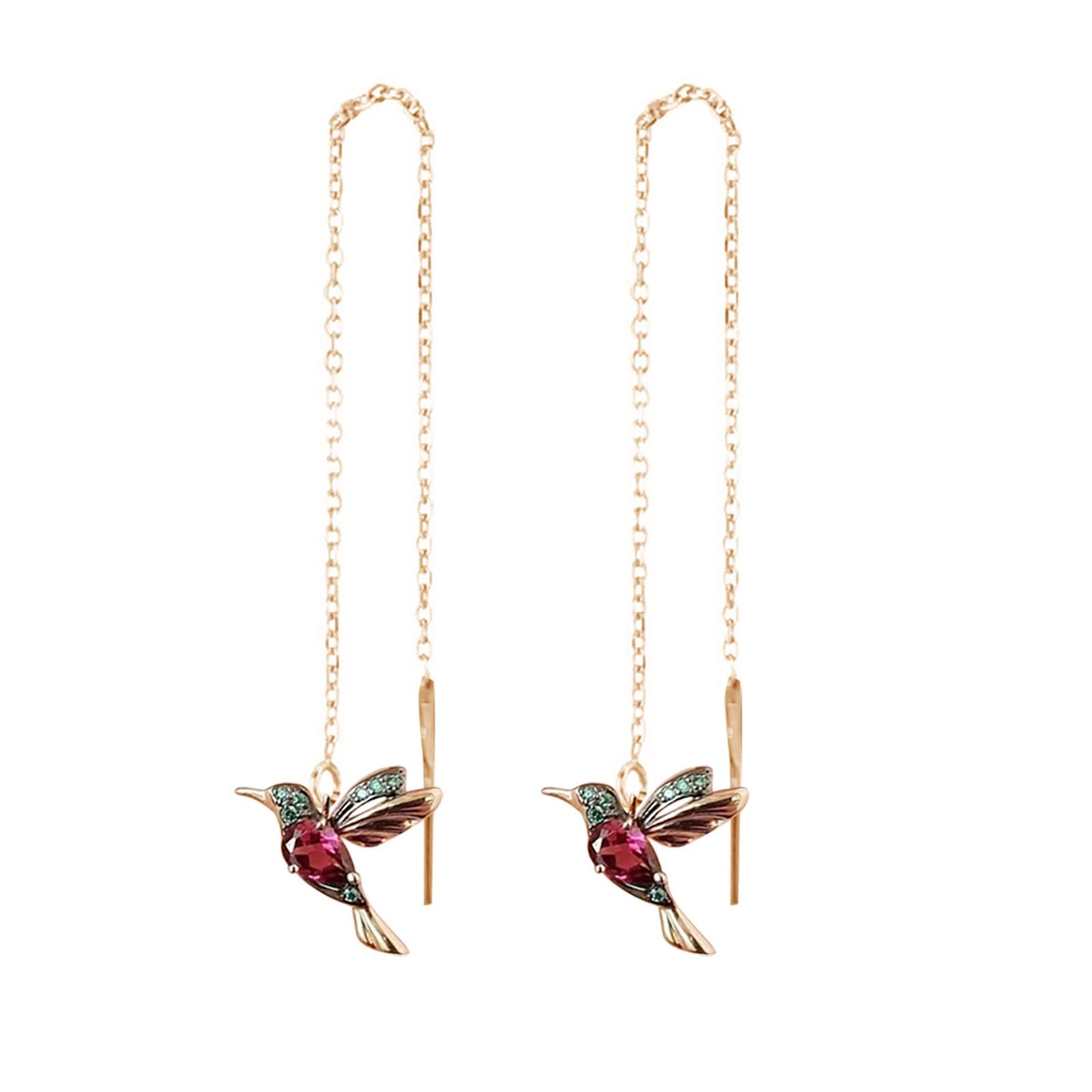Elegant Hummingbird Wing Clip-On Earrings for Second Holes - Zircon Pendant Niobium Jewelry for Women (Red, One Size) | Perfect for Parties, Weddings & Everyday Fashion