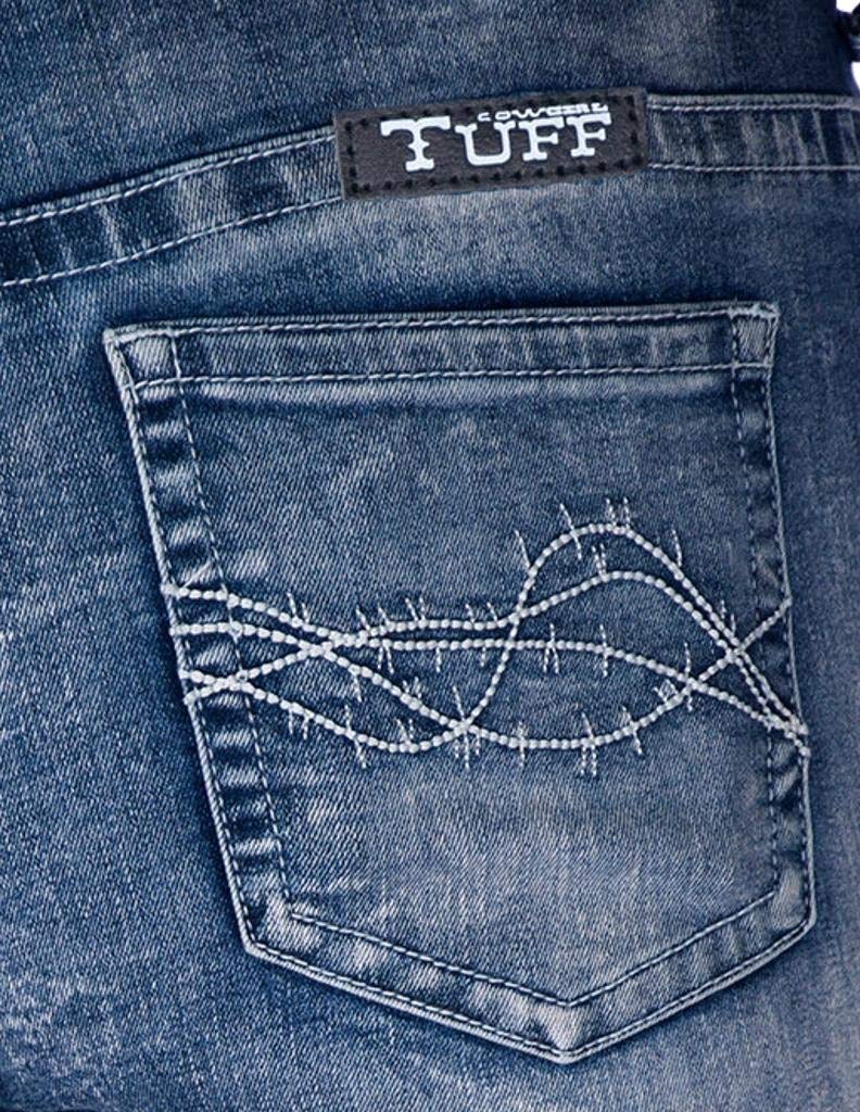 Cowgirl Tuff Western Jeans for Women - Bootcut Medium Wash Distressed Denim with Tornado Design | Perfect for Rodeo, Country Music Festivals & Western Fashion Outfits