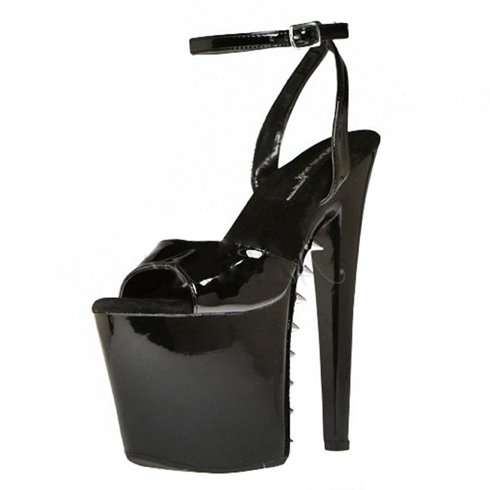 Women's Black Strappy High Heel Platform Sandals 7.5 B - 20CM/7.87IN Waterproof Stiletto Nightclub Shoes for Plus Size | Perfect for Parties, Weddings & Evening Events