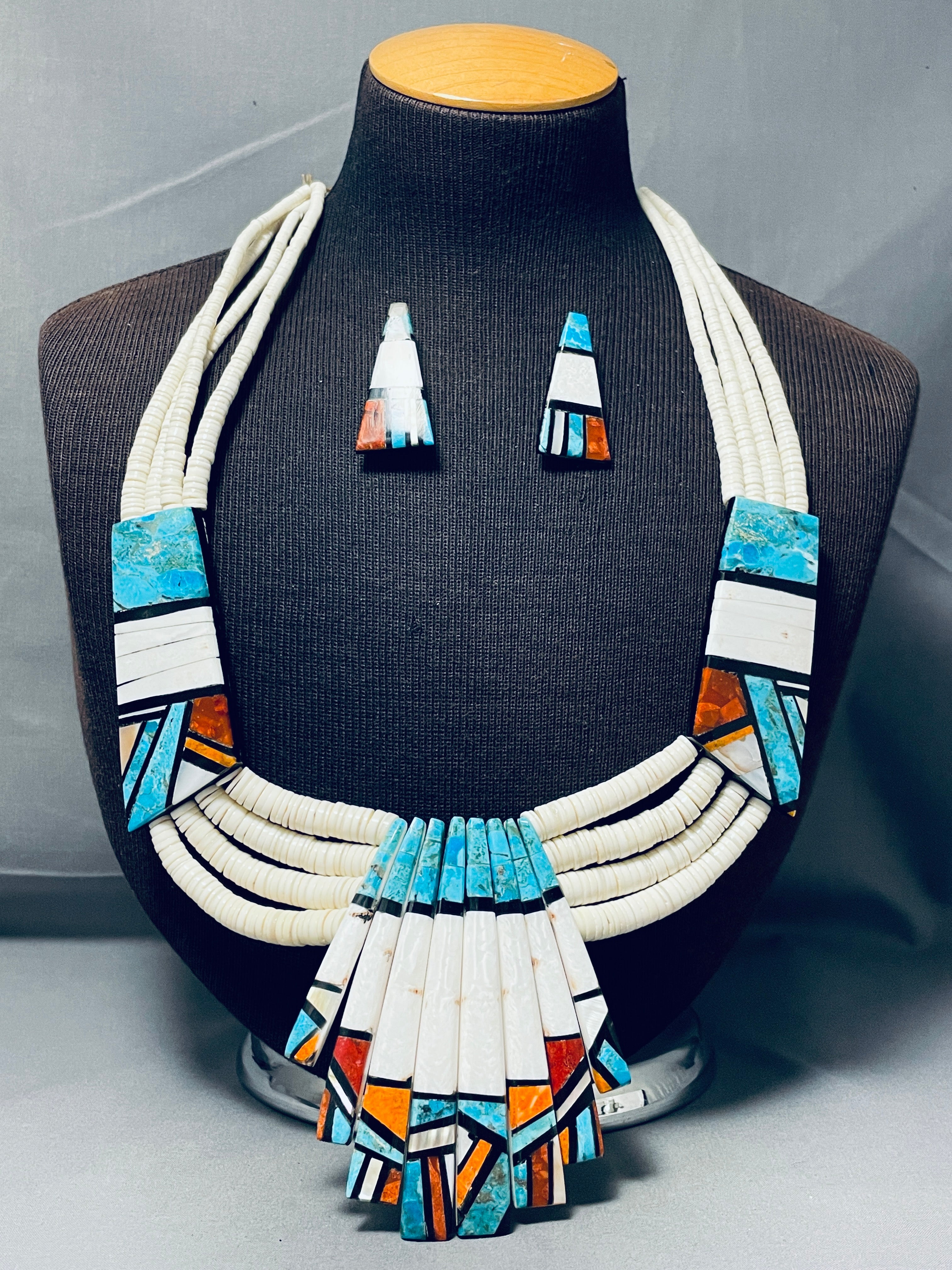 295 Gram Stunning Santo Domingo Turquoise Inlay Necklace - Handcrafted Southwest Jewelry for Women, Boho Chic Statement Piece | Perfect for Festivals, Weddings & Special Occasions