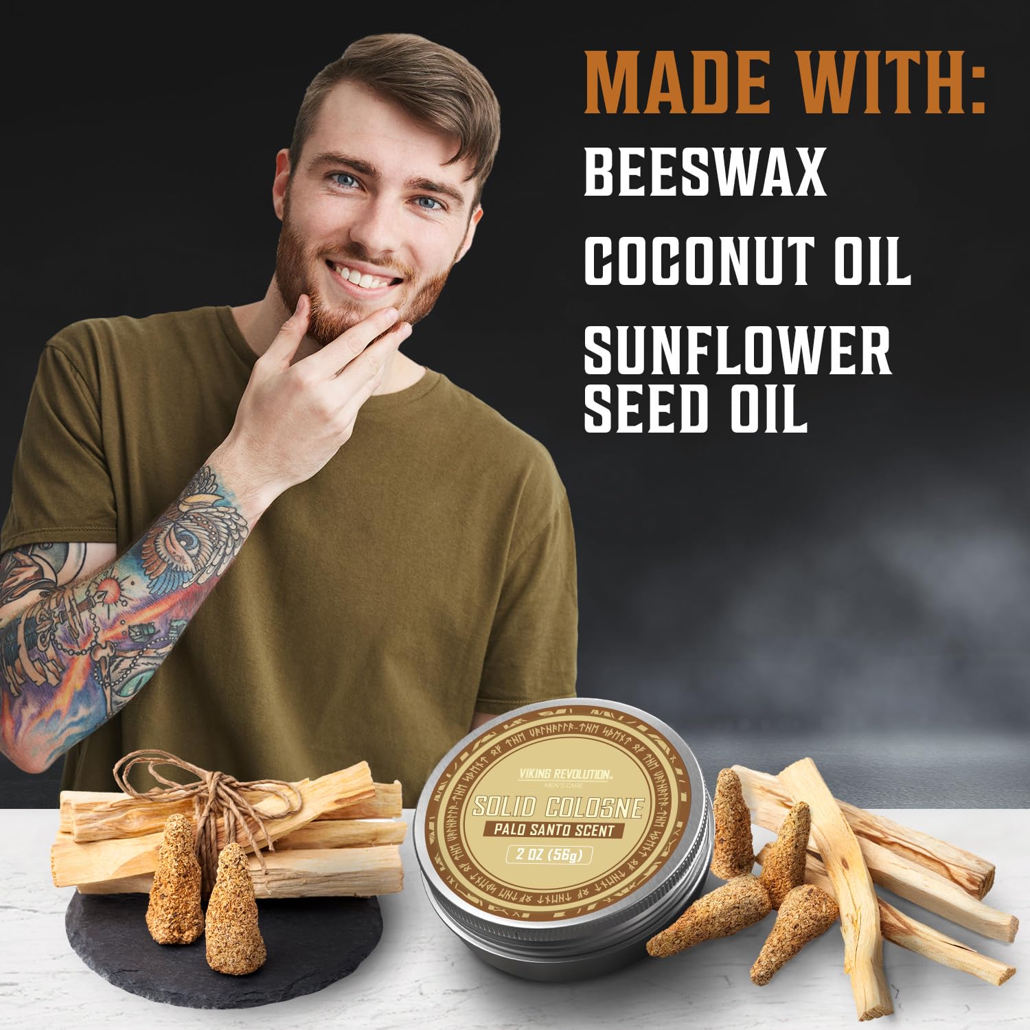Viking Revolution Palo Santo Solid Cologne for Men - 2 Oz Travel-Friendly Cologne Balm with Natural Palo Santo Scent - Perfect for Daily Use, Gym, Office & Travel (1 Pack)