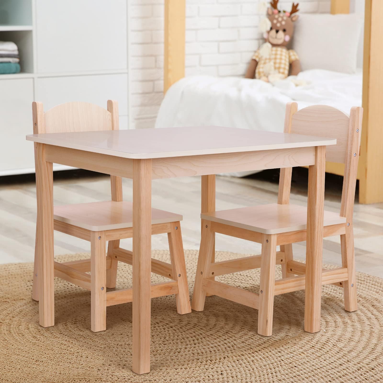 OOOK Wooden Kids Table and 2 Chairs Set - Waterproof Toddler Table with Smooth Edges, Easy to Clean Children's Dining & Activity Furniture for Eating, Snack Time, Arts & Crafts, Playtime and Learning Activities