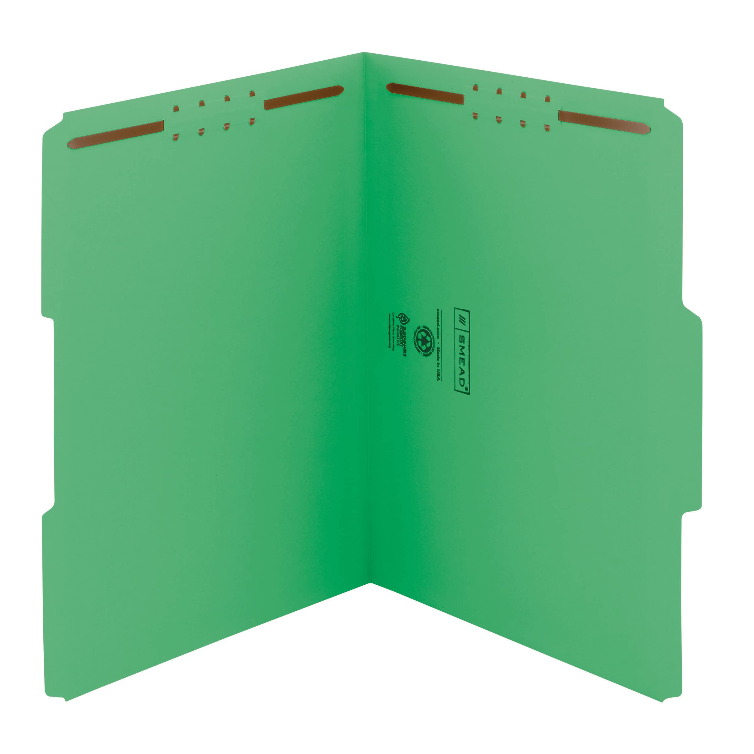 Smead Fastener File Folder - 2 Fasteners, Reinforced 1/3-Cut Tab, Letter Size, Green, 50 per Box (12140) - Perfect for Office Organization, Document Storage & Filing Systems