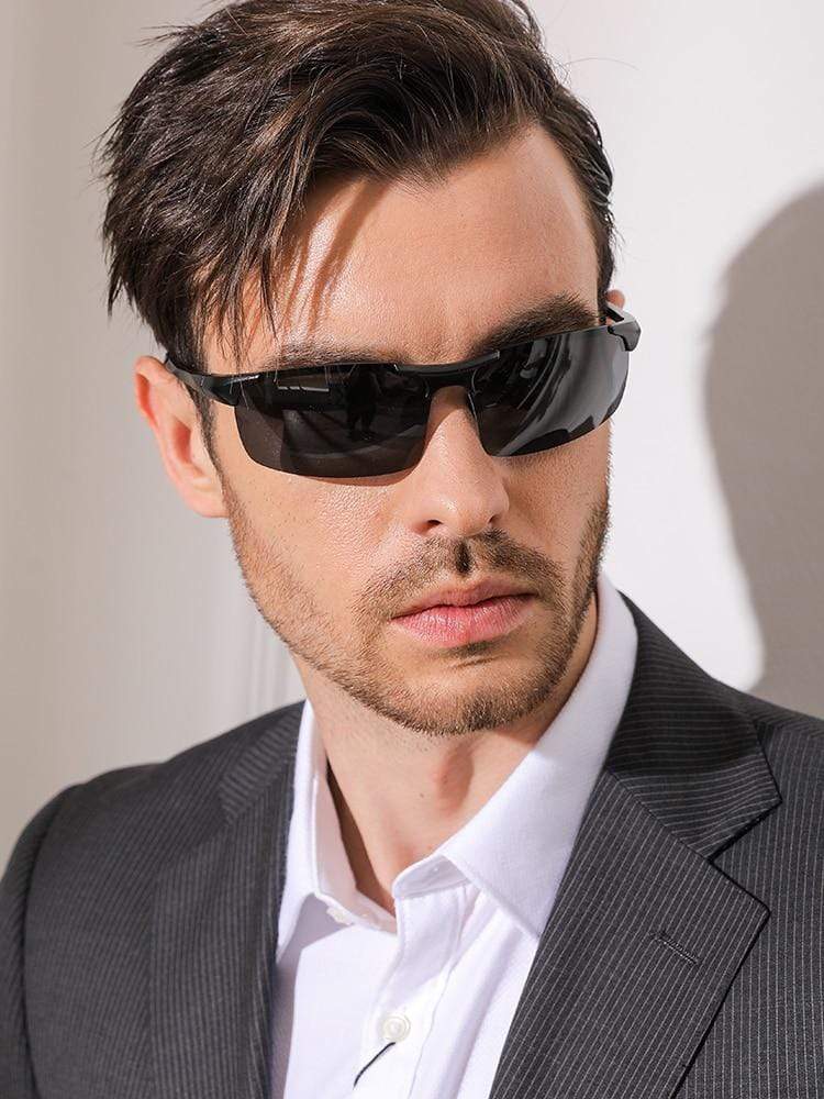 Polarized Photochromic Sunglasses for Men - Rimless Aluminum Frame, Day & Night Driving Glasses, Anti-Glare Chameleon Lenses - Perfect for Driving, Outdoor Sports & Fashion Accessories