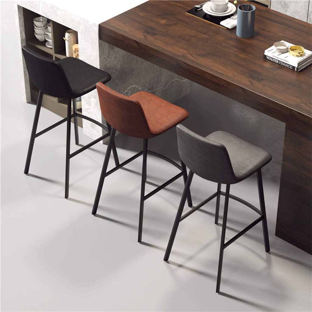 Wrought Iron Bar Stools with Back & Footrest - Leather Cushioned Pub Stools for Kitchen Counter, Coffee Shop & Cafe - Durable Dining Chairs for Home & Commercial Use