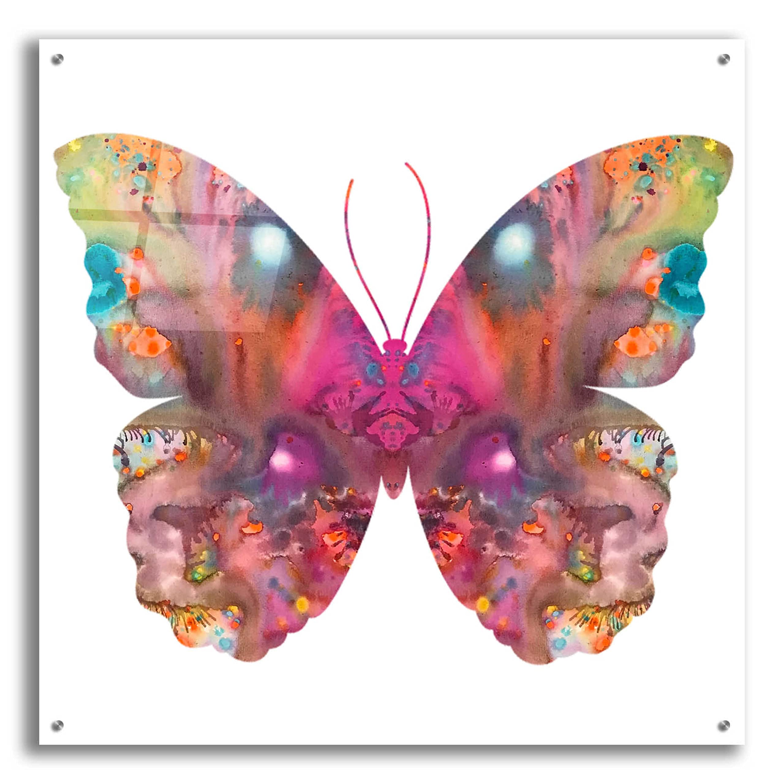 Abstract Butterfly Wall Art by Dean Russo - 36x36 Inch Acrylic Glass Canvas Painting, Modern Home Decor for Living Room, Bedroom & Office