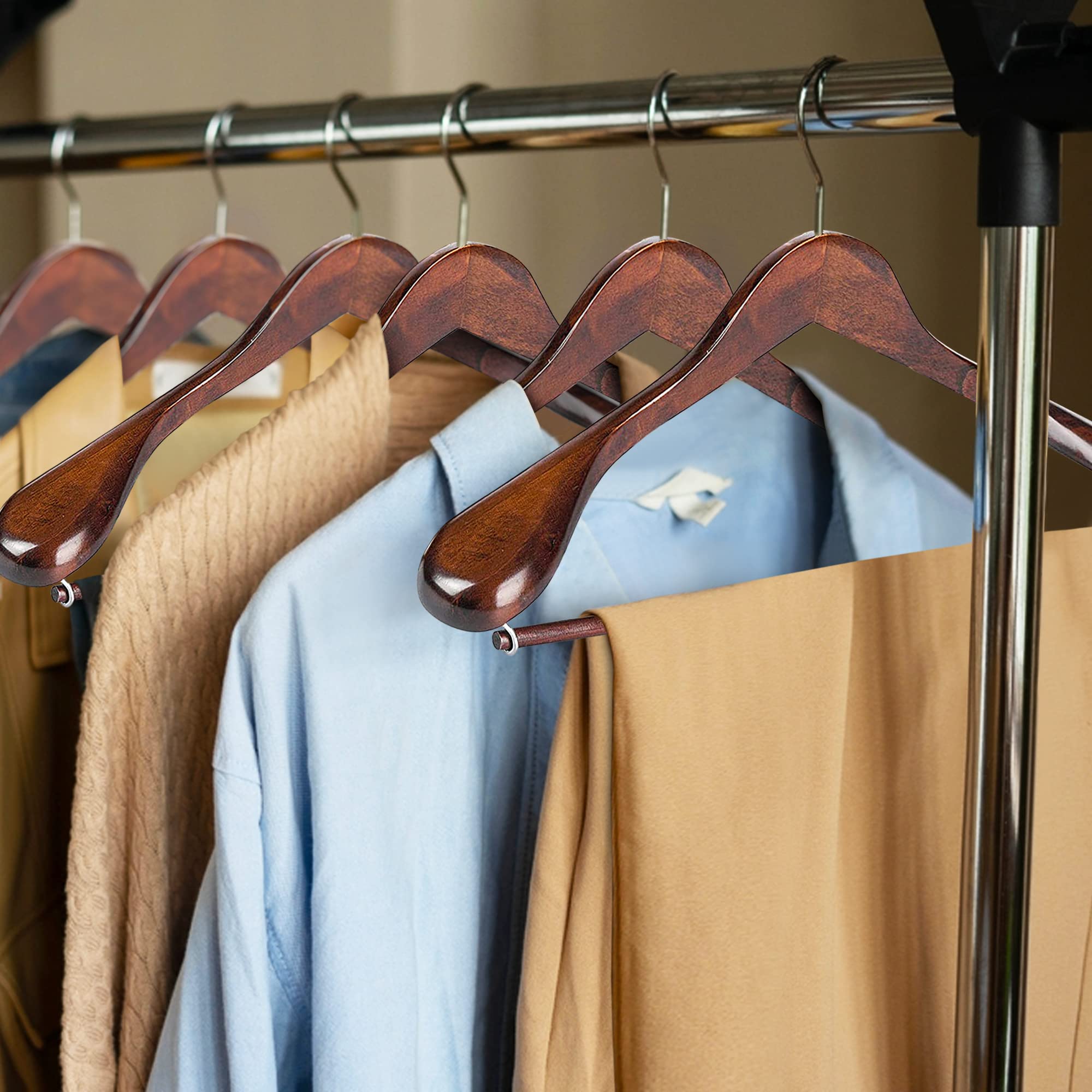 Premium Wooden Suit Hangers 6-Pack - Non-Slip Wide Shoulder Coat Hangers with 360° Swivel Hook for Men & Women | Ideal for Jackets, Dresses, Pants & Formal Wear Closet Organization