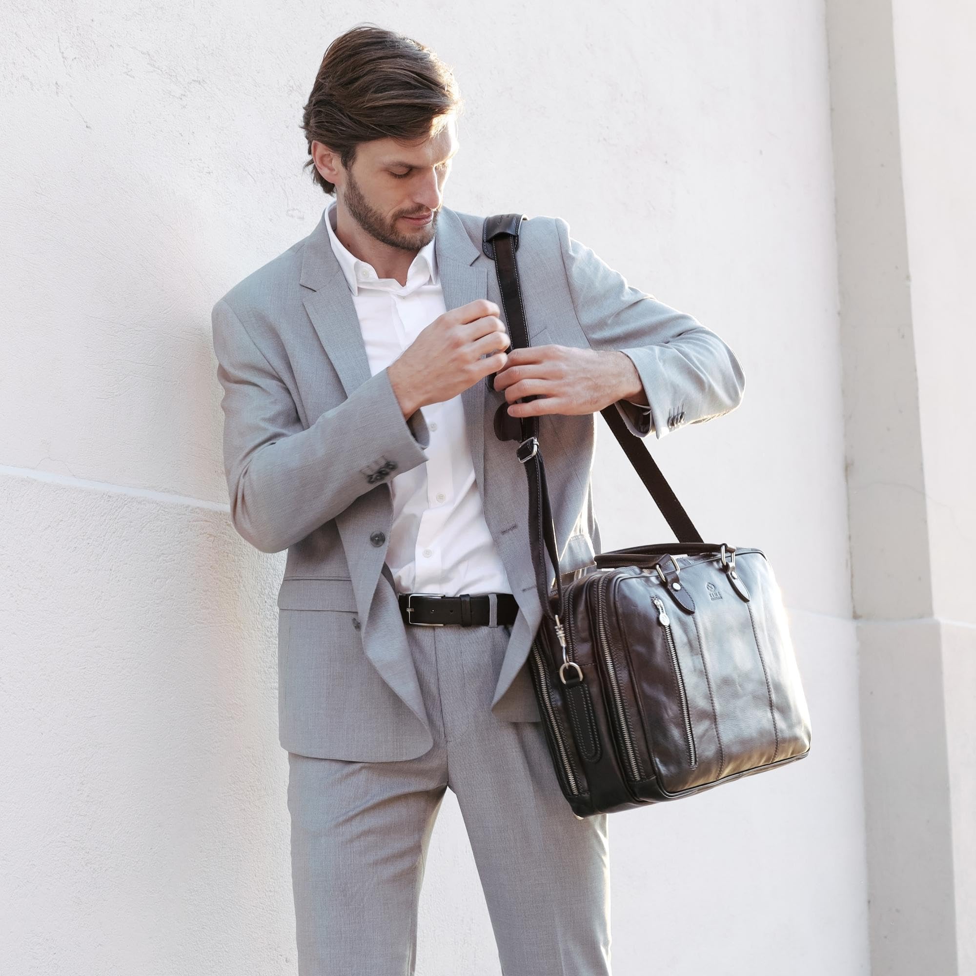 Premium Full Grain Leather Laptop Briefcase - Durable Time-Resistant Computer Bag for Men & Women - Perfect for Business Travel, Office & Daily Commute