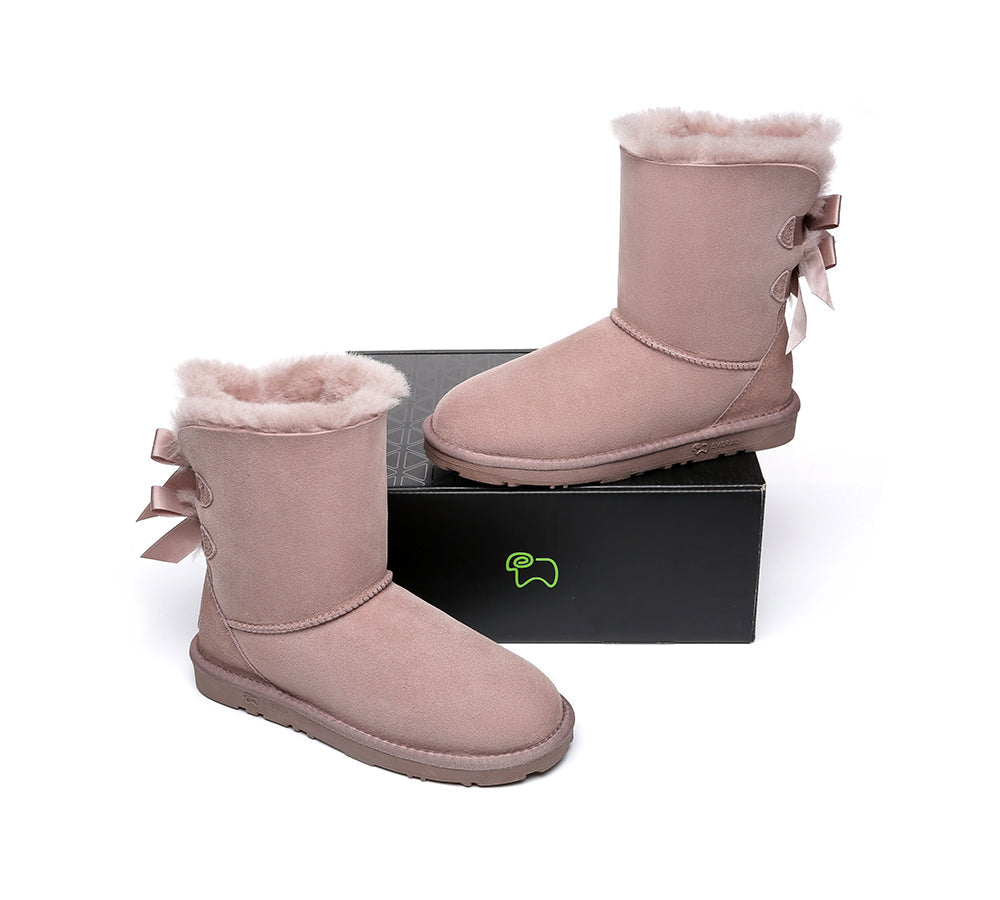 EVERAU® Women's UGG Boots - Genuine Sheepskin & Wool Lined Short Bailey Boots with Back Bow | Cozy Winter Footwear for Casual Outings & Indoor Comfort