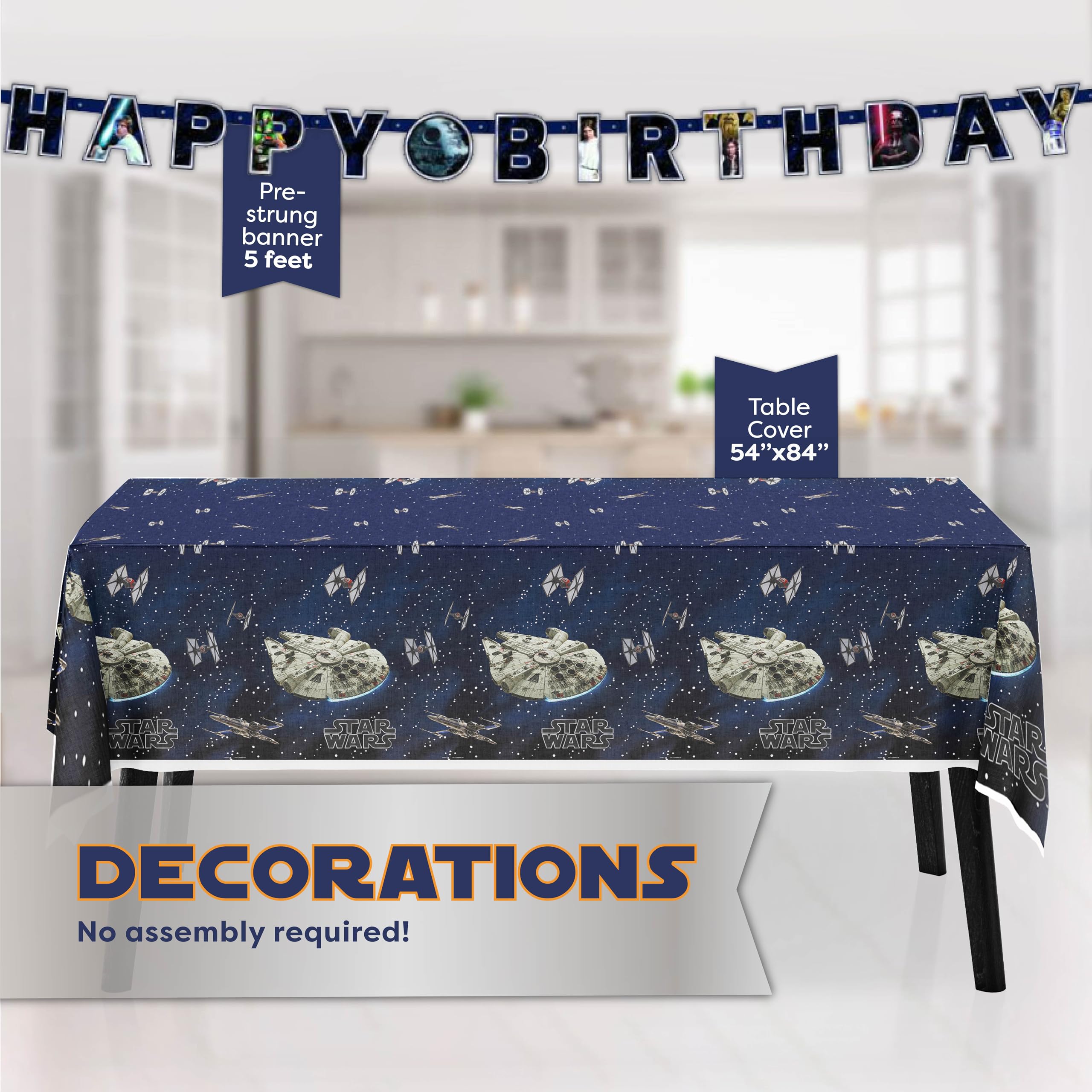 Star Wars Birthday Party Supplies Set for 16 Guests - Table Cover, Banner, Large Dinner Plates, Small Cake Plates, Cups, Napkins & Candles - Perfect for Themed Birthday Parties, Baby Showers & Movie Nights