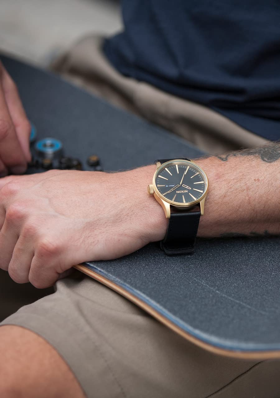 Nixon Men's A105 Sentry 42mm Stainless Steel Leather Quartz Watch - Water Resistant, Date Display - Perfect for Business, Casual Wear & Outdoor Activities