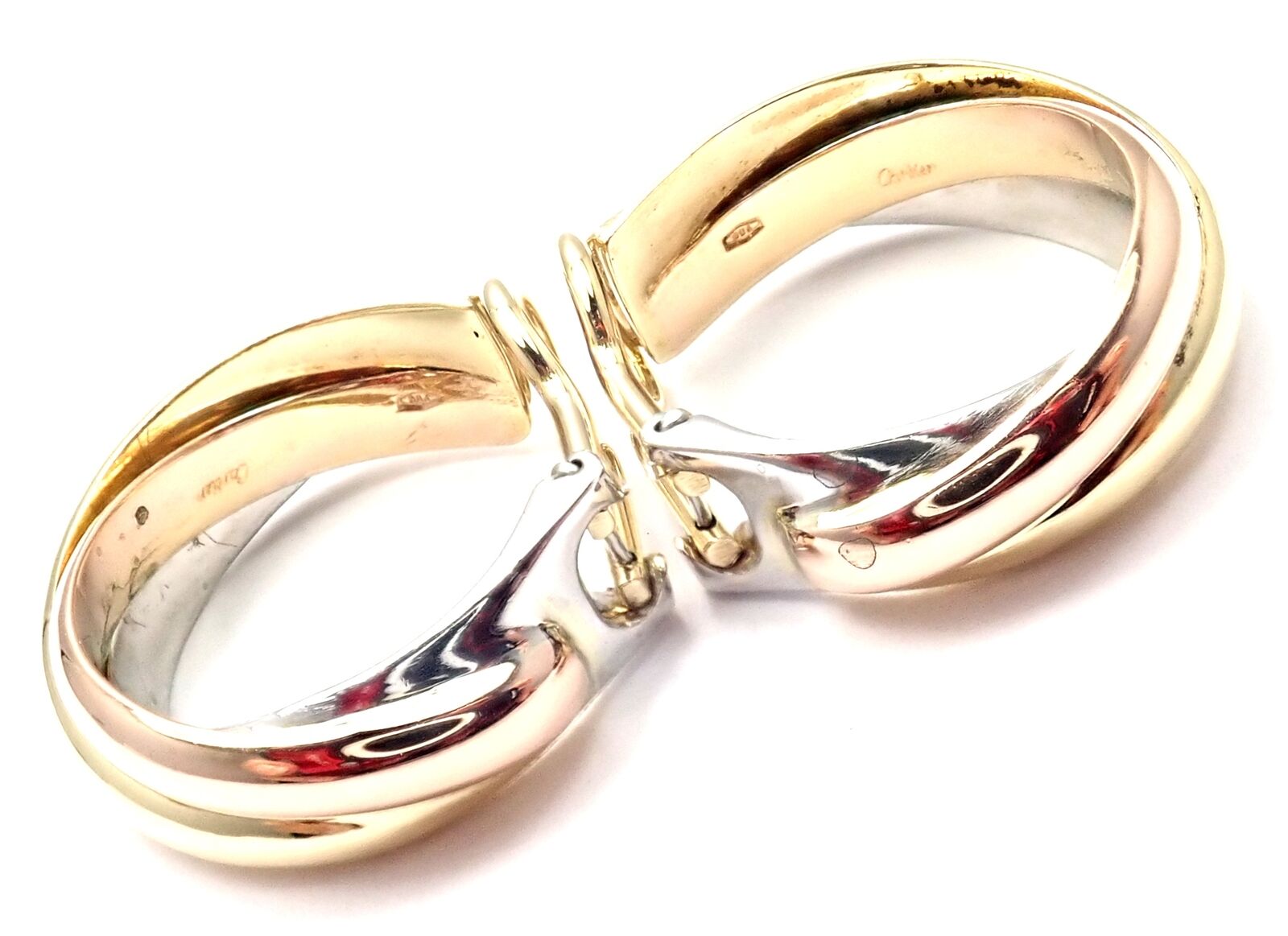 Authentic Cartier 18k Tri-Color Gold Medium Trinity Hoop Earrings for Women - Luxury Jewelry Gift for Anniversary, Wedding & Special Occasions