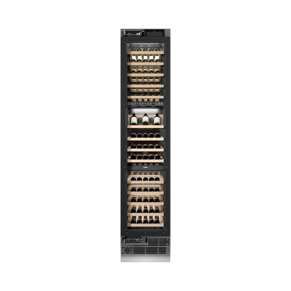 ZLINE Autograph Edition 18-Inch 9.0 cu. ft Triple Zone 68 Bottle Built-In Wine Cooler with Polished Gold Accents - Left Hinge Column Design for Home Bars, Restaurants & Wine Cellars (RBCWVLZ 18 G)