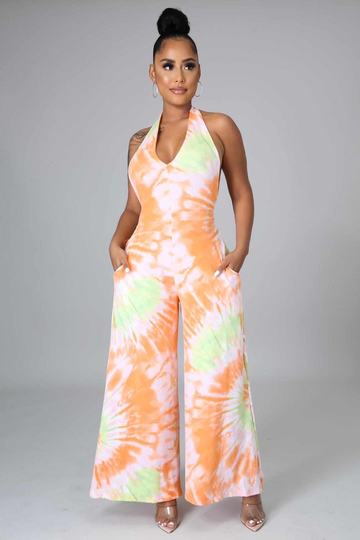 Summer Breeze Jumpsuit for Women - Orange Romper with Pockets | Casual Outfit for Beach, Vacation & Summer Outings