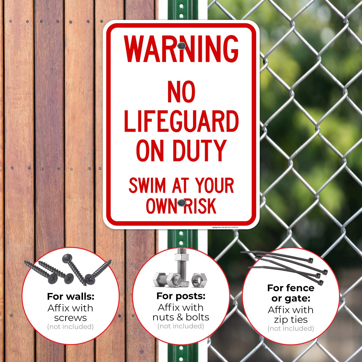 No Lifeguard On Duty Sign - 18x24 Inches Rust-Free Aluminum Pool Safety Sign for Indoor/Outdoor Use (SI-6702) | Durable, Fade-Resistant Made in USA | Perfect for Swimming Pools, Water Parks & Beach Clubs