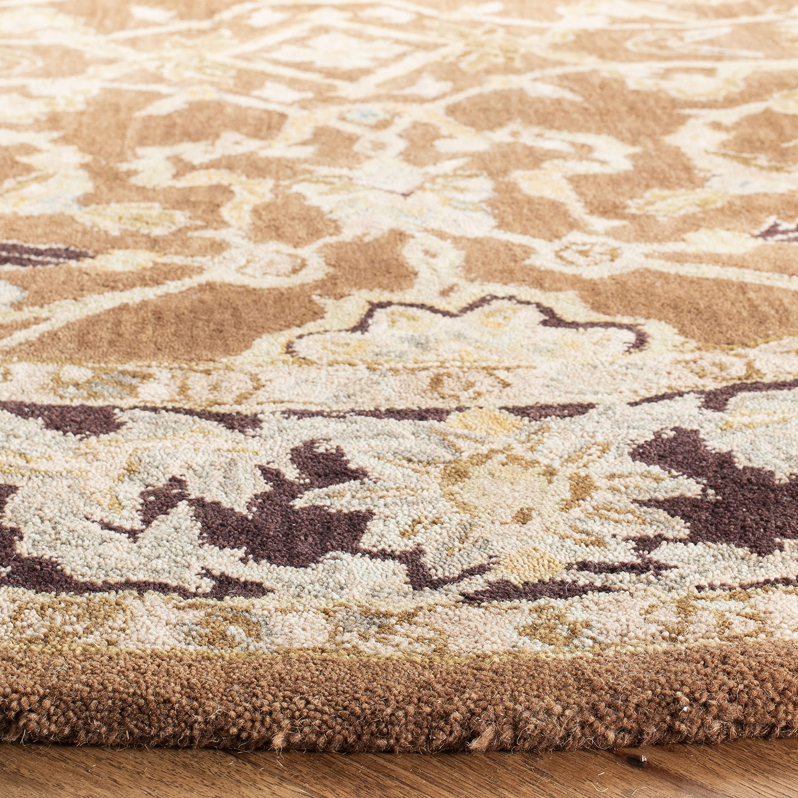 SAFAVIEH Anatolia Collection 8' Round Brown Plum AN545A Handmade Traditional Oriental Premium Wool Area Rug - Perfect for Living Room, Bedroom, or Dining Room Decor