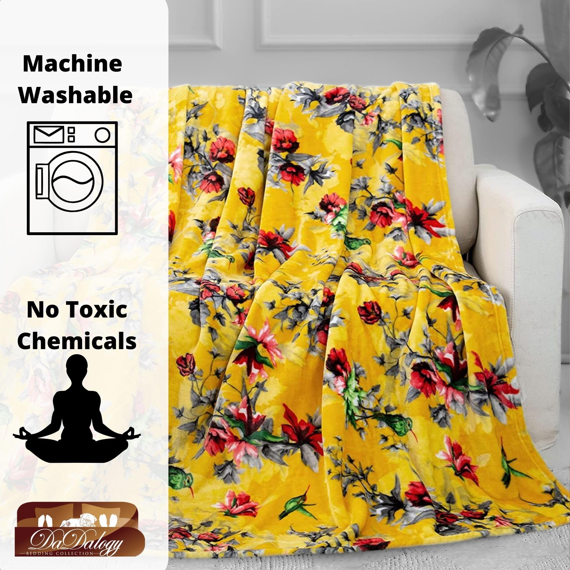 DaDa Bedding Vibrant Tropical Hummingbird Fleece Throw Blanket - Super Soft Faux Mink Blanket for Sofa, Couch & Bed - Cozy Lightweight 50