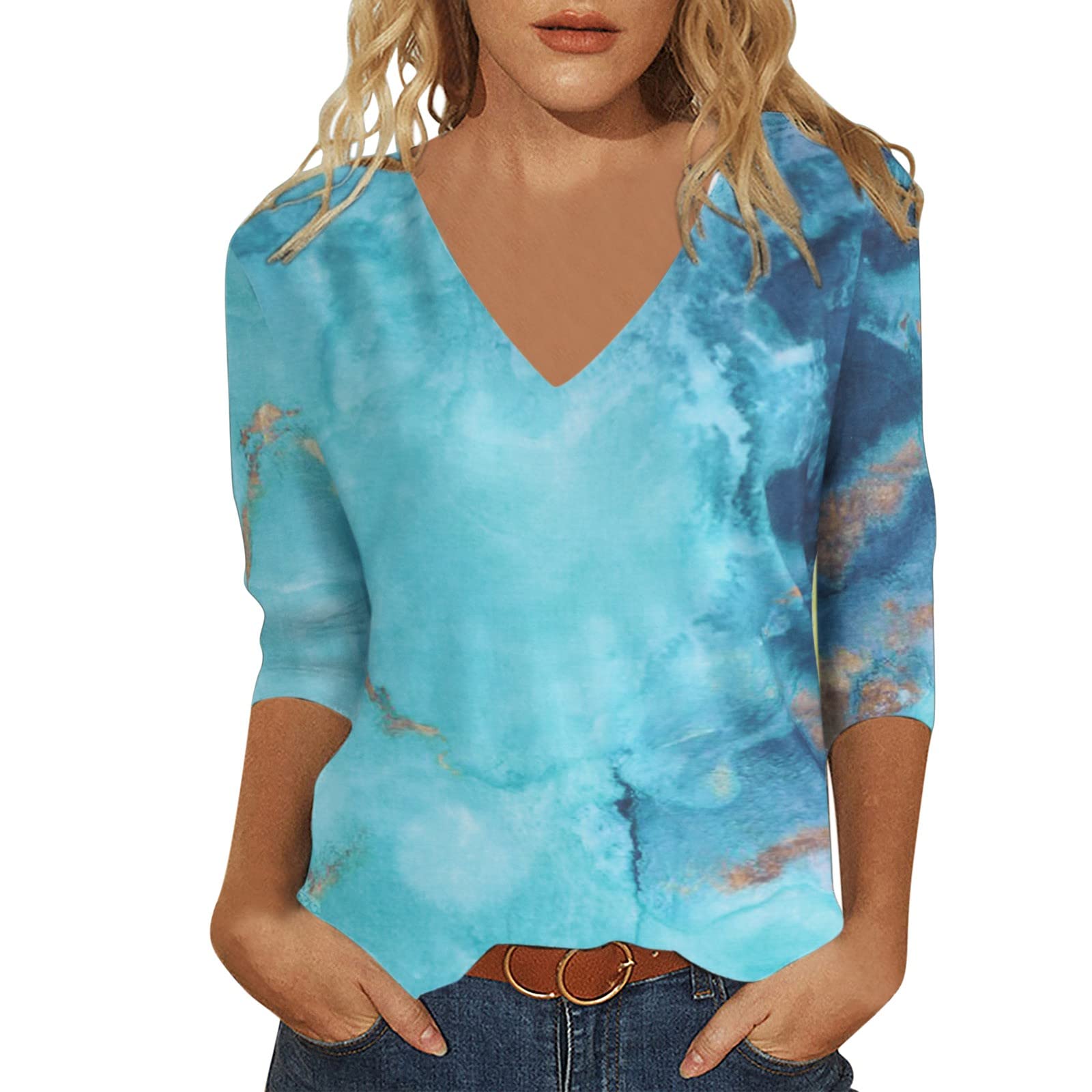 Women's Floral Print V-Neck Long Sleeve Blouse - Casual Loose Fit Comfortable Top for Everyday Wear, Work, and Date Nights