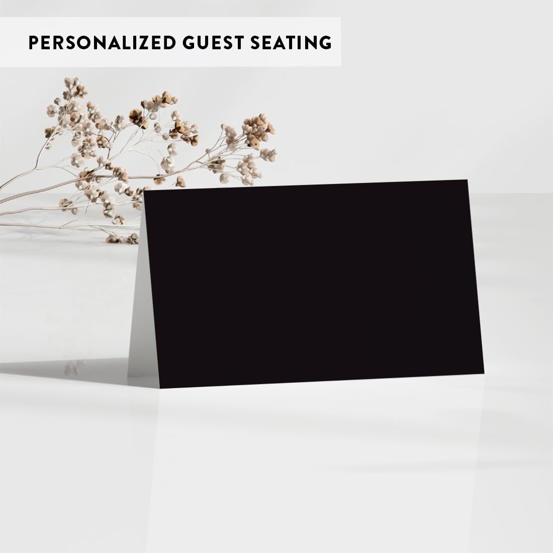 Andaz Press Printable Table Tent Place Cards - 20-Pack Black Wedding Seating Cards for Baby Shower, Bridal Party, Graduation & Events - Elegant Name Cards for Table Settings & Food Labeling