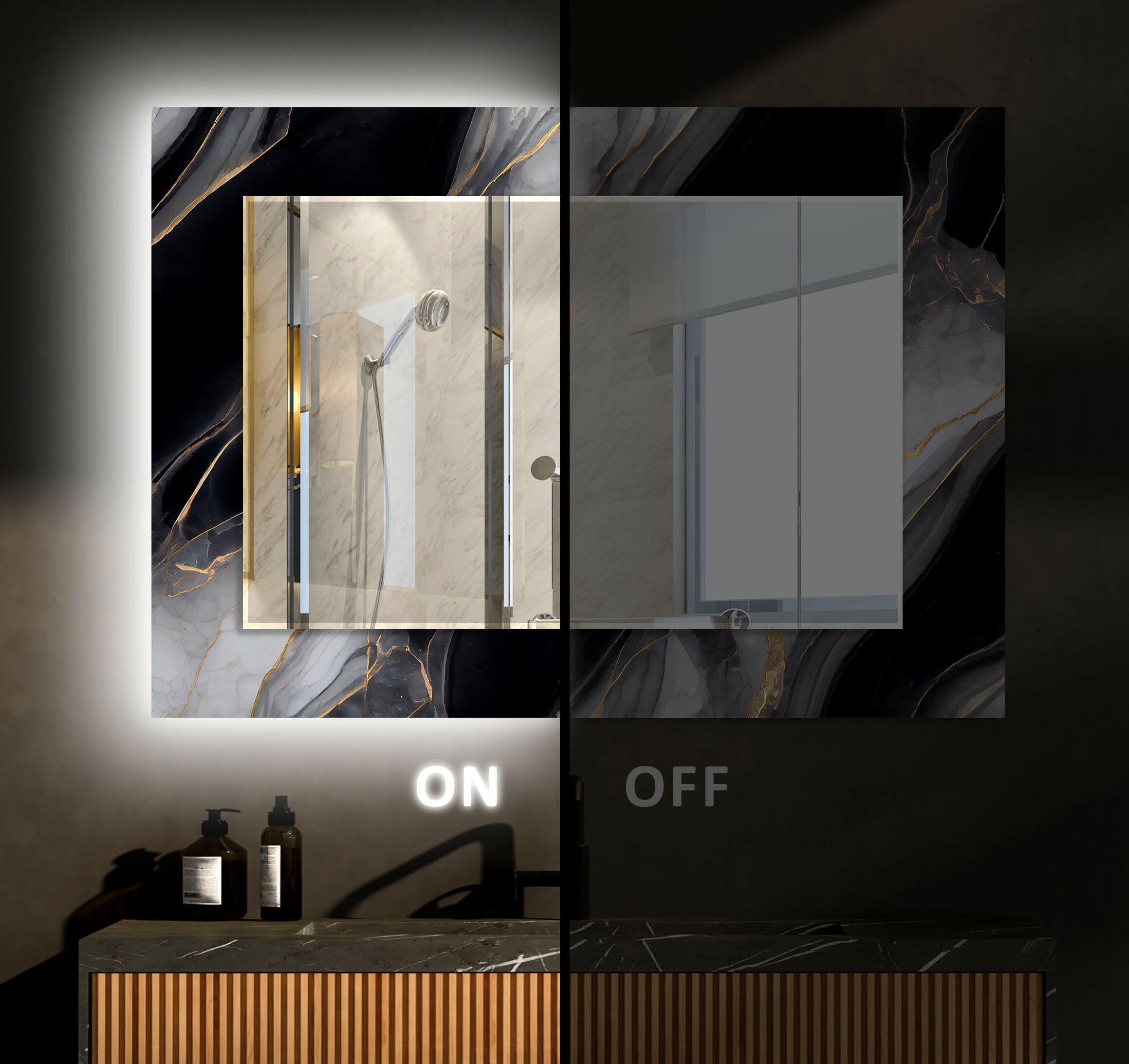 Stylish Black and Gray Marble Wall Mirror - Modern Home Decor for Living Room, Bedroom & Bathroom | Elegant Full-Length Mirror with Durable Frame for Vanity, Entryway & Dressing Area