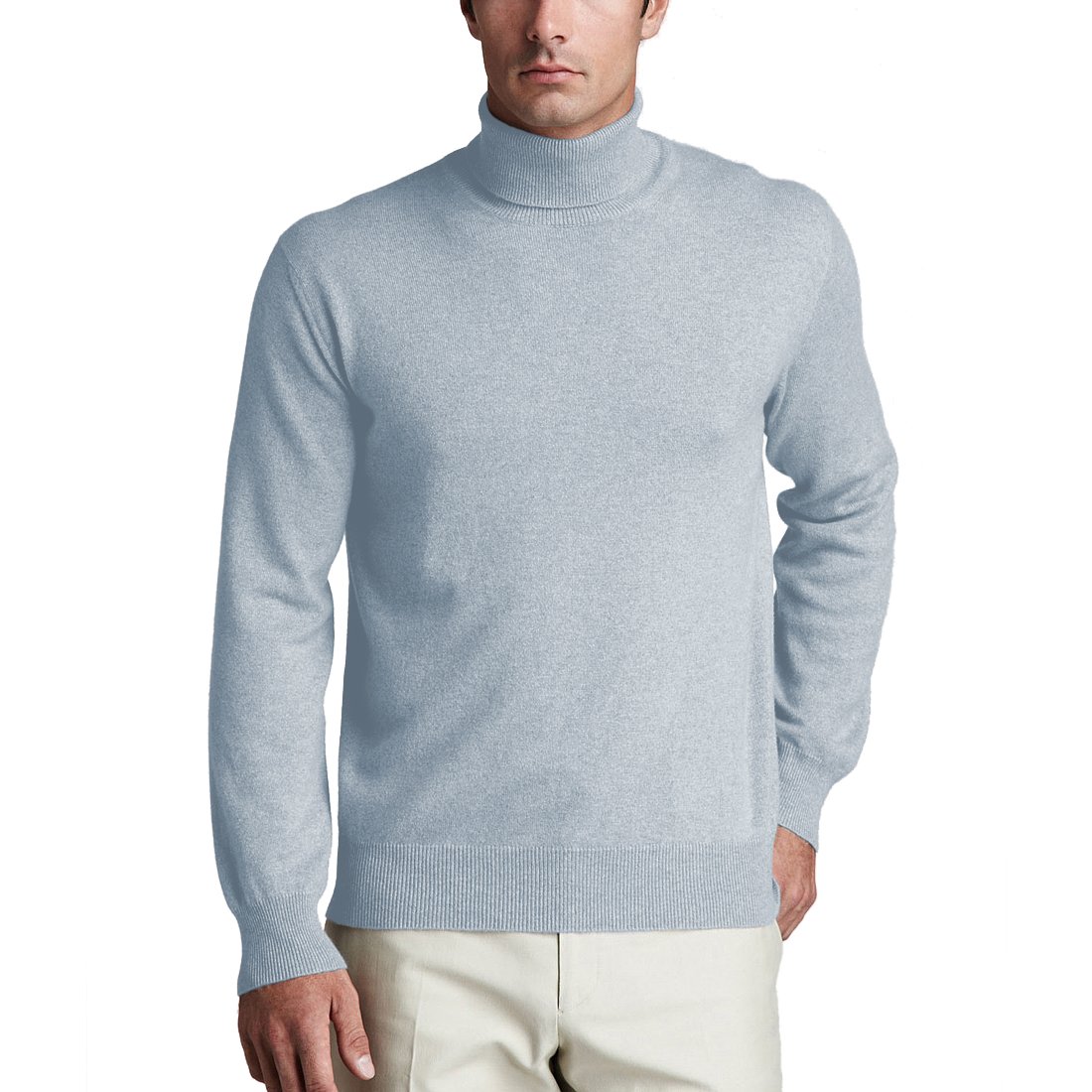 Parisbonbon Men's 100% Cashmere Turtleneck Sweater - Soft Winter Warm Pullover, Doll Blue, Size XL - Perfect for Office, Date Night & Holiday Outfits