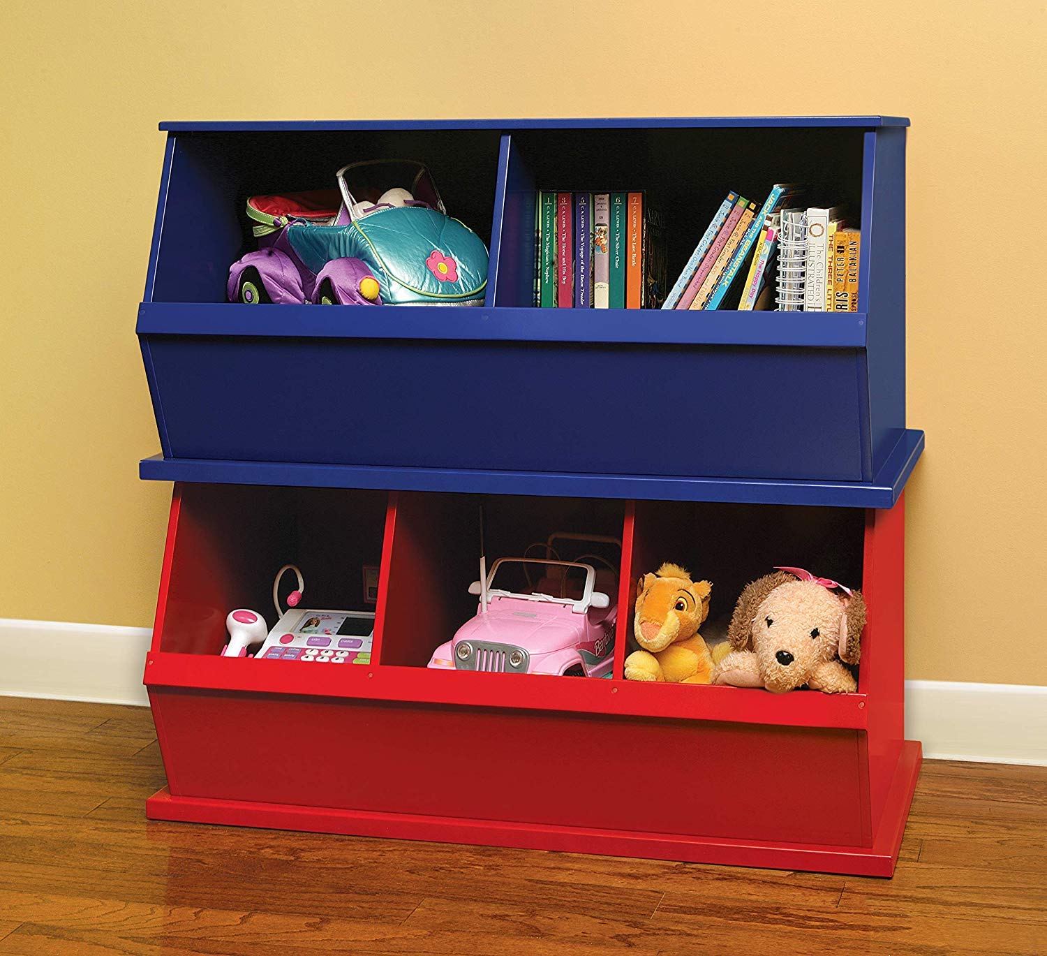 Badger Basket Two Bin Stackable Toy Storage Organizer - Blue | Kids Room Organization & Playroom Storage Solution